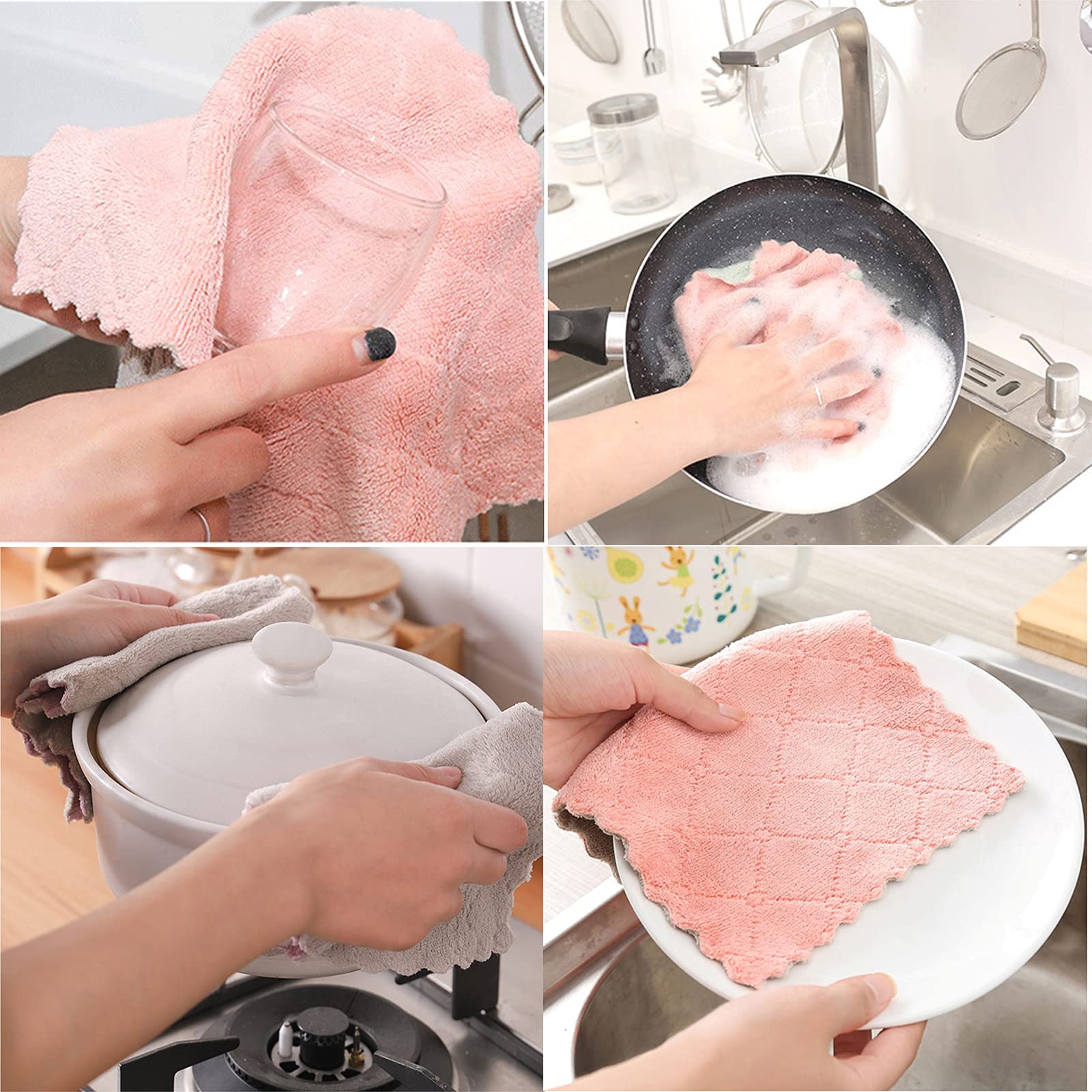 10 Pack Kitchen Cloth, Microfiber Dish Towels Washcloths, Super Absorbent Coral Velvet Dishtowels, Premium Cleaning Cloths,Non-Stick Oil Quick Dry Dish Towels, Soft Tea Towel, Table Cleaning Cloths.