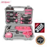 Hi-Spec 42pc Pink Household DIY Tool Set for Women. Home, Office and College Dorm Small Tool Kit of Starter Basic Ladies Tools