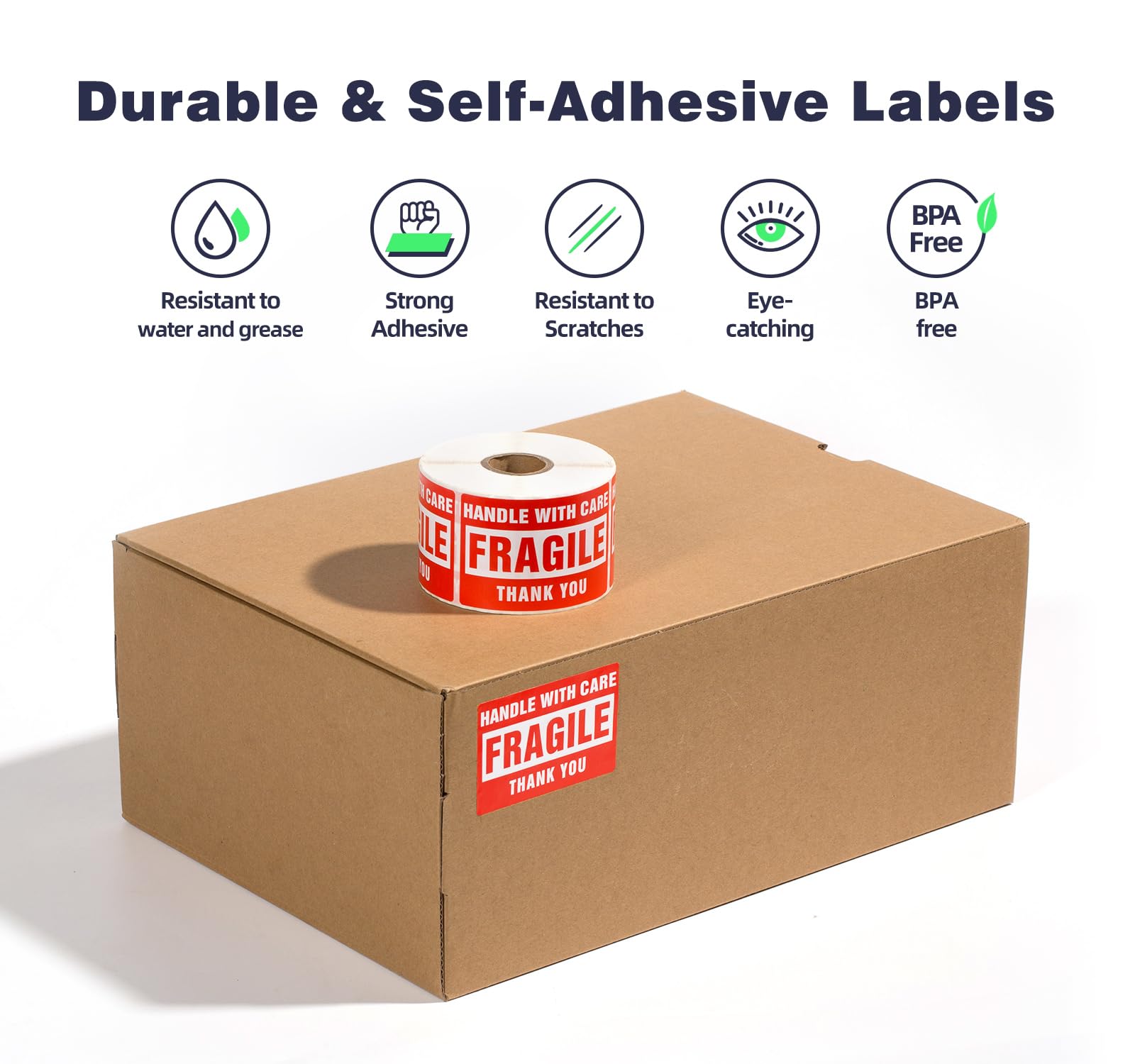 LuckyGuard 3 x 2 Inch Handle with Care 500 Fragile Stickers for Shipping Moving Glass Permanent Adhesive Fragile Labels (1 Roll, 500 Labels)