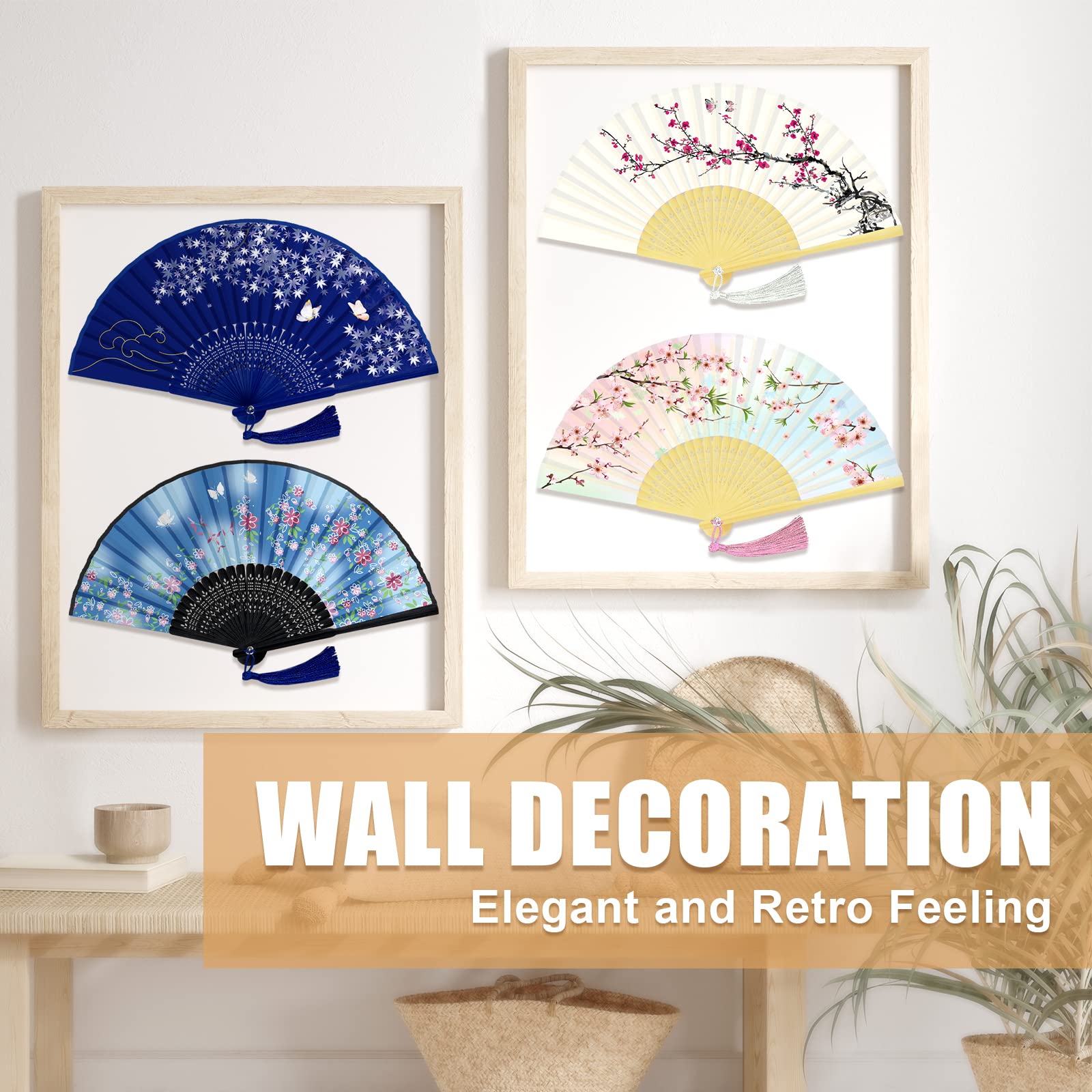 WEARXI Handheld Fan, 4 PCS Silk Hand Fan Foldable, Hand Fans for Women Foldable, Bamboo Folding Hand Held Fan, Mothers Day Mom Gifts for Women, Paper Fans for Line Dancing, Party, Wedding & Home Decor