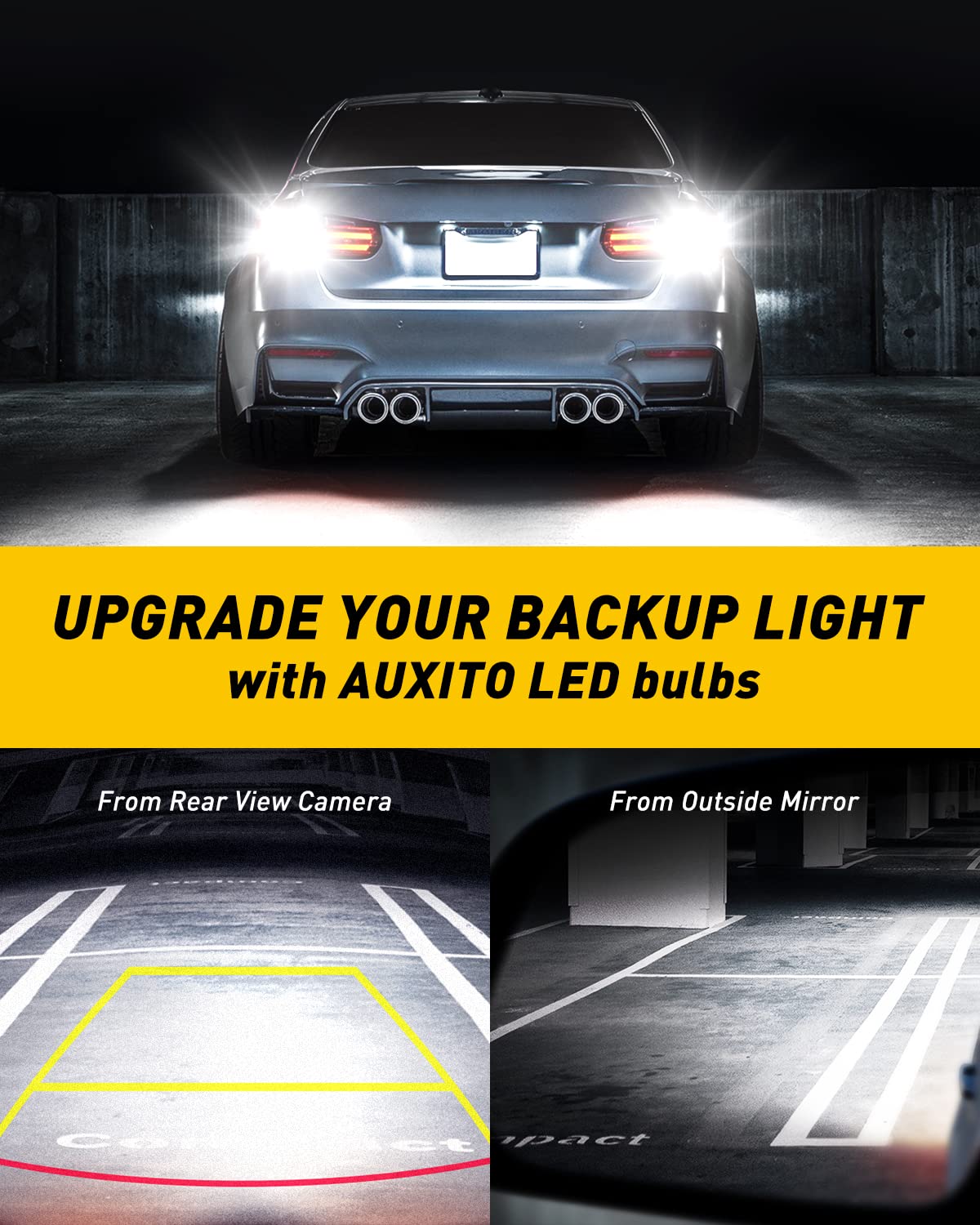 AUXITO 912 921 LED Bulb for Backup Light Reverse Lights High Power 2835 15-SMD Chipsets Error Free T15 906 922 W16W Bulbs, 6000K White, Exterior Light Bulbs (Upgraded, Pack of 2)