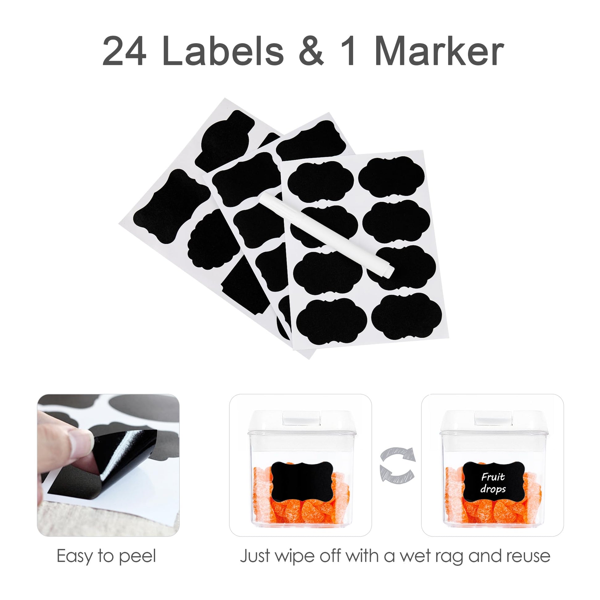 Vtopmart Airtight Food Storage Containers, 7 Pieces BPA Free Plastic Cereal Organizer Canisters with Easy Lock Lids, for Kitchen Pantry Organization, 24 Labels, White