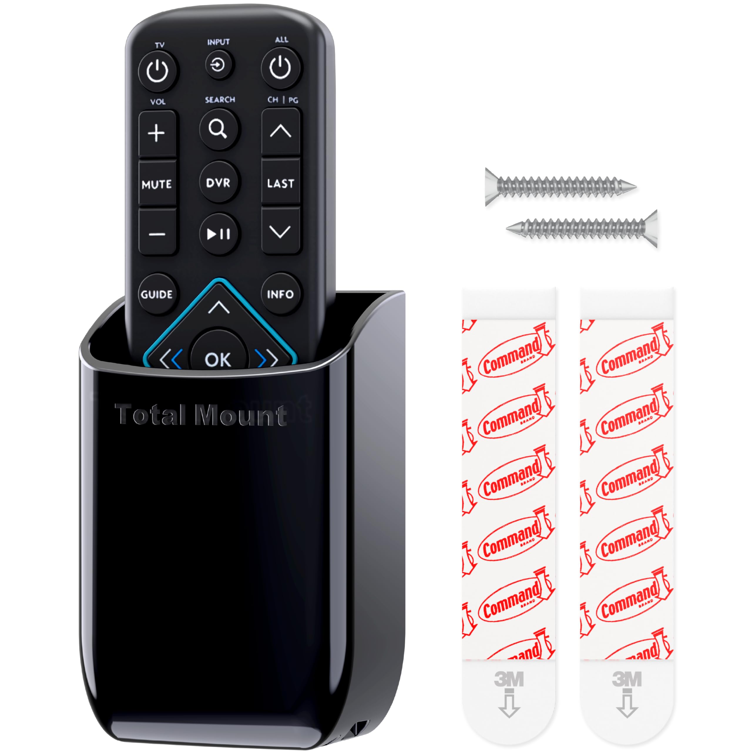 TotalMount Hole-Free Remote Control Holder – Eliminates Need to Drill Holes in Your Wall (Black, Quantity 1)