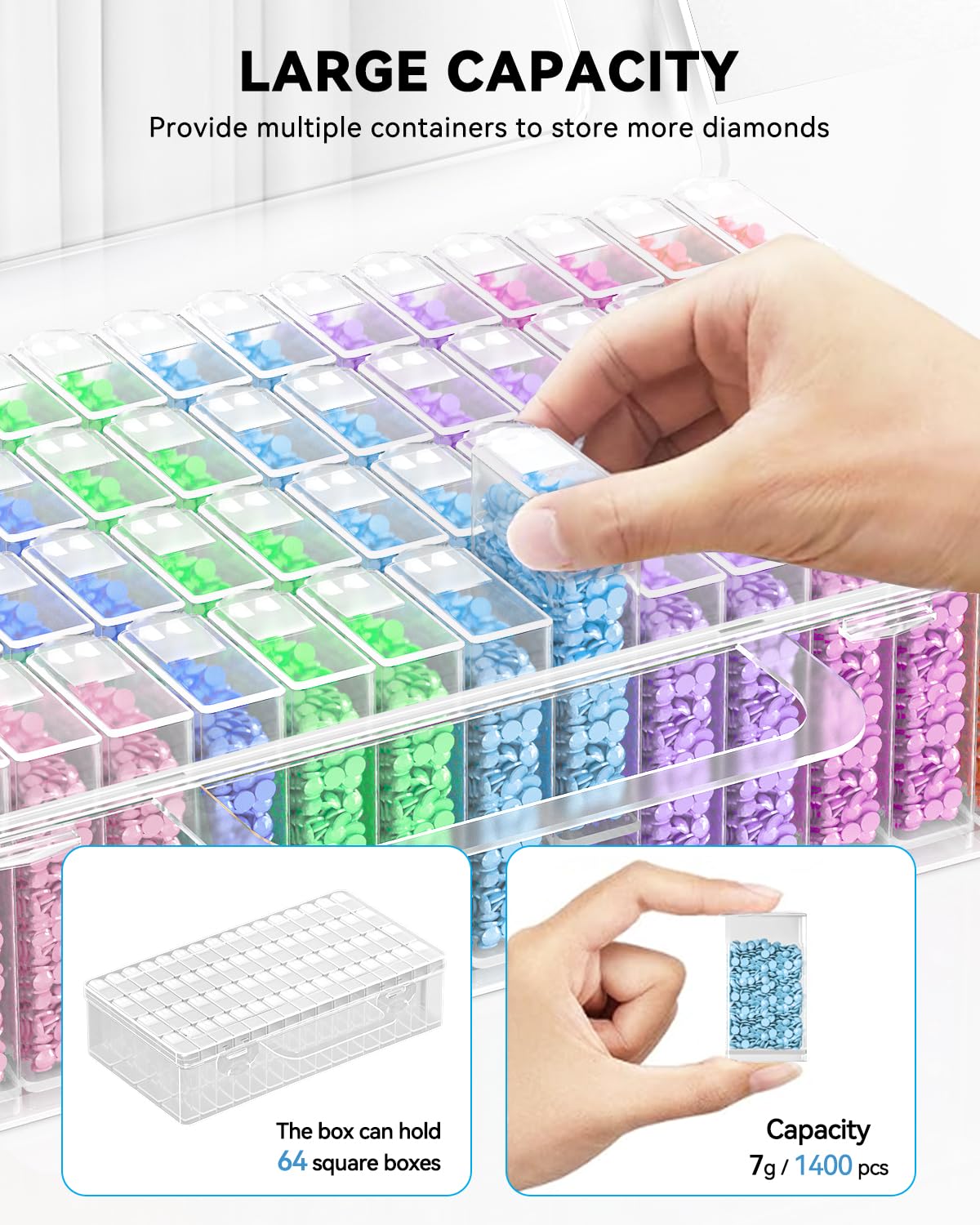 ARTDOT 64 Jars Storage Containers for Diamond Art Kits for Adults, Portable Storage Organizer with Sticker Labels for Diamond Painting Accessories and Tools