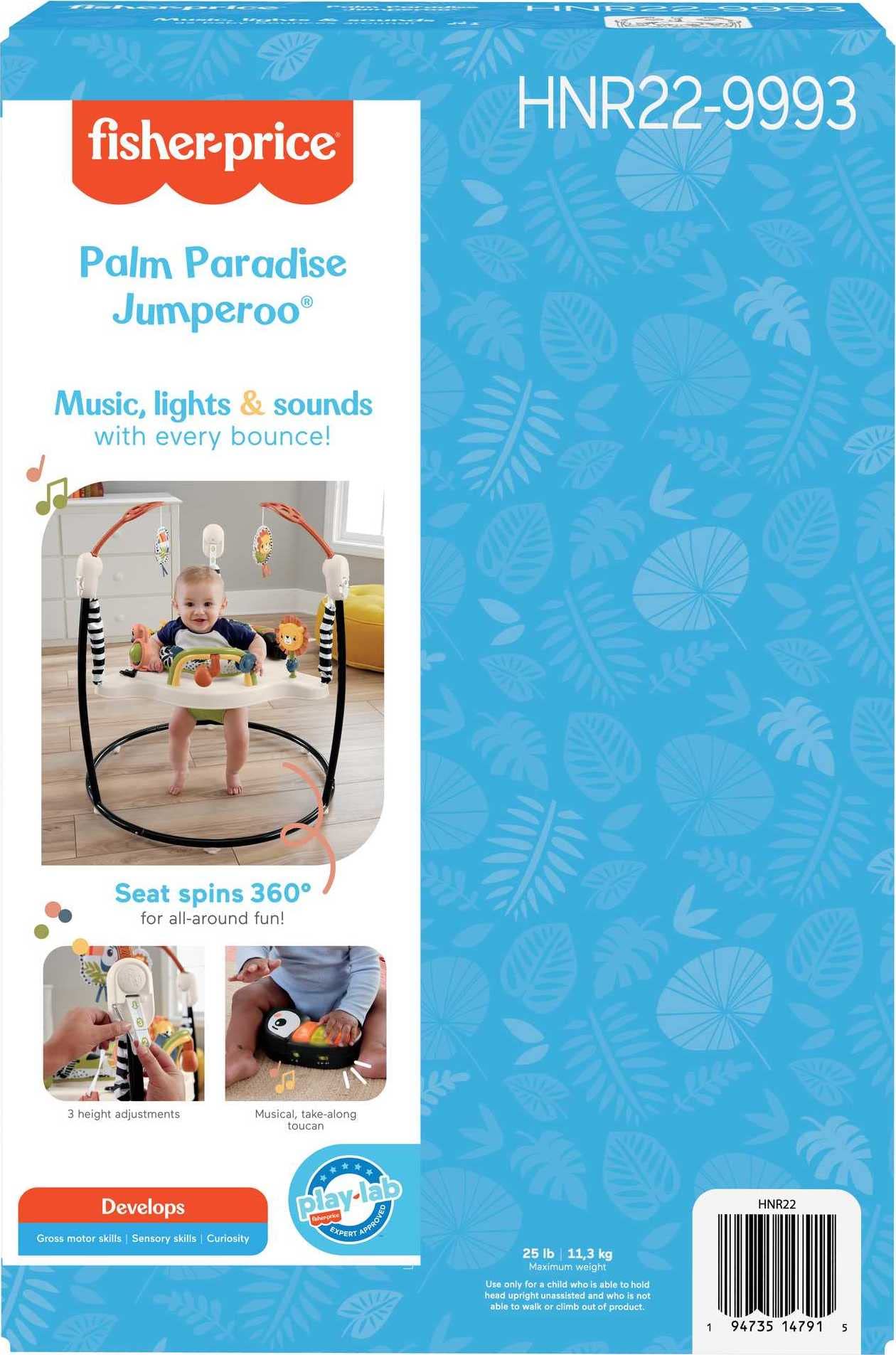 Fisher-Price Baby Bouncer Palm Paradise Jumperoo Activity Center with Music Lights Sounds and Developmental Toys​