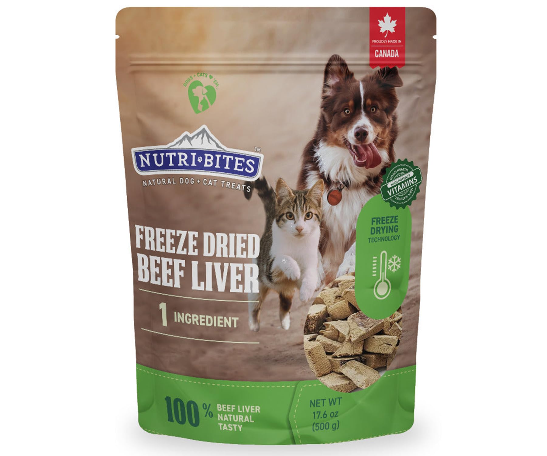 Nutri Bites Freeze Dried Beef Liver Dog & Cat Treats | Healthy Pet Training Treats or Food Topper | All Natural, Single Ingredient, High Protein | Premium Bulk Value Pack, 17.6 oz