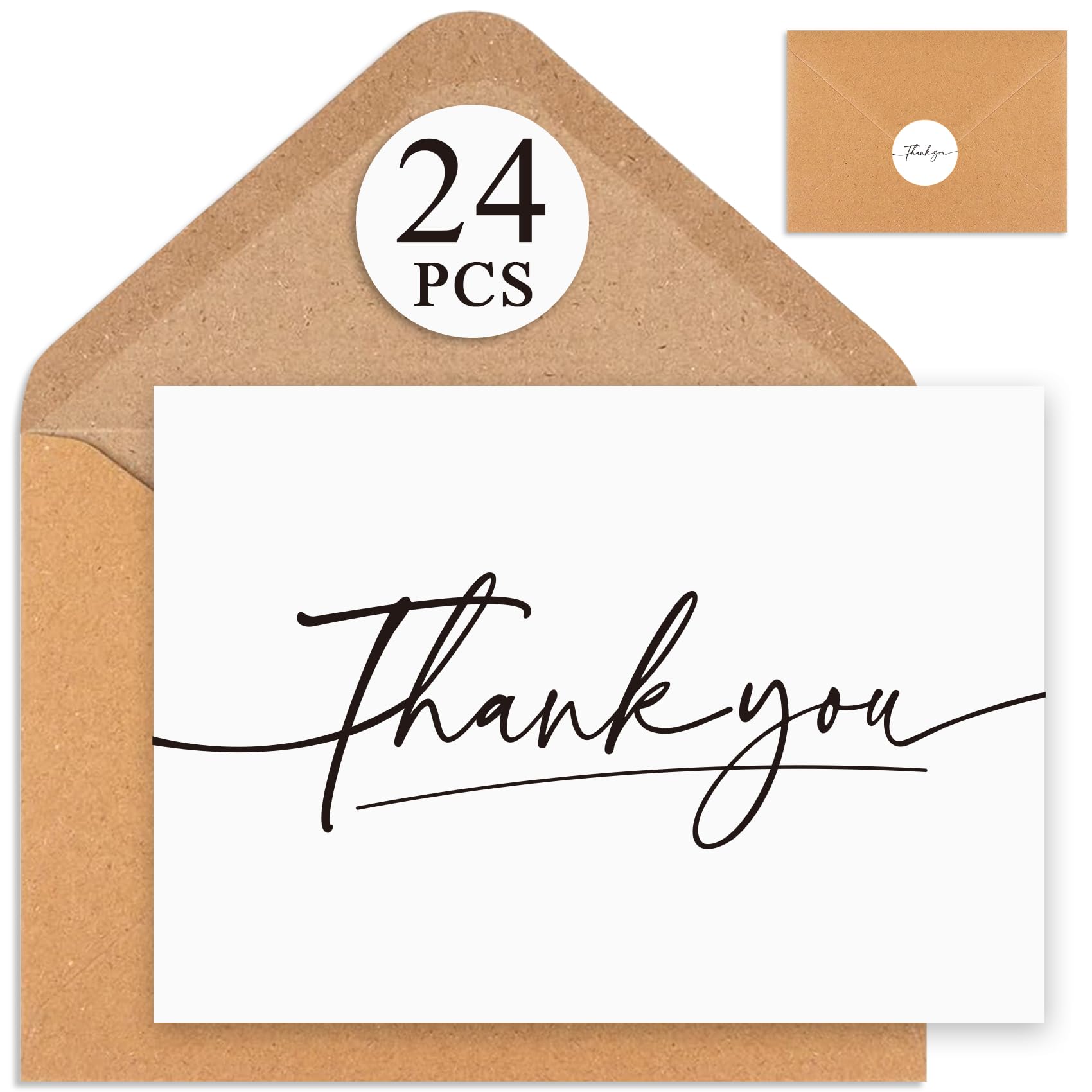 Thank You Cards With Envelopes 24 Pack, 4x6 Inch Thank You Cards Bulk with Elegant Design, Thank You Notes for Small Business, Wedding, Baby Shower, Graduation, Funeral, Bridal Shower - White