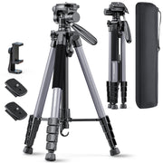 CAMBOFOTO 74"-Camera-Tripod, Gray Porfessional Aluminum Tripod Stand for Mirrorless Camera/DSLR/Cell Phone/Camcorder/GoPro, with Phone Holder and Travel Bag (Gunmetal Gray)