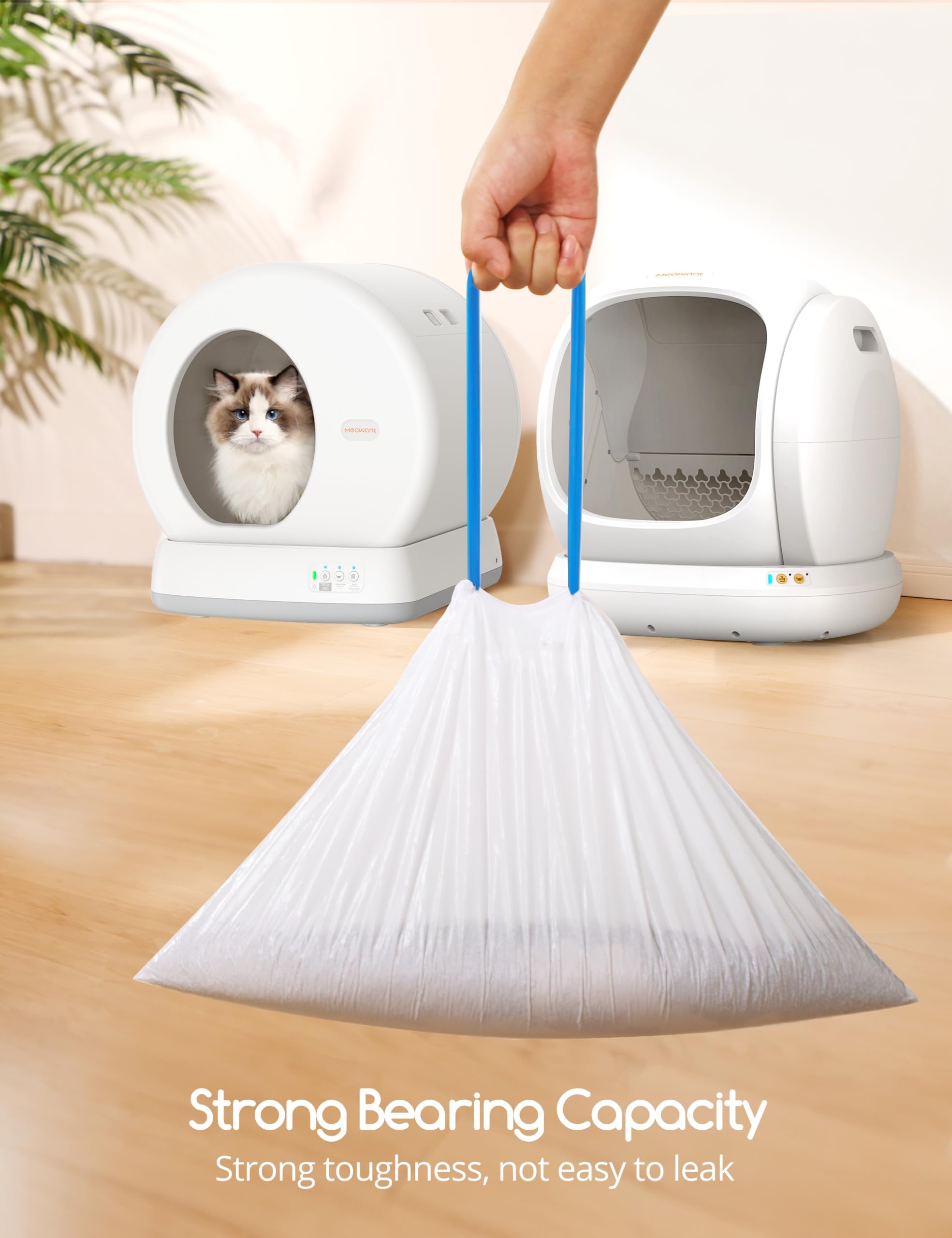 MeoWant Cat Litter Box Liners, Drawstring Receptacles Bags Thickened Waste Bag for MeoWant MW-SC01/MW-SC02 Automatic Cat Litter Box, 20pcs