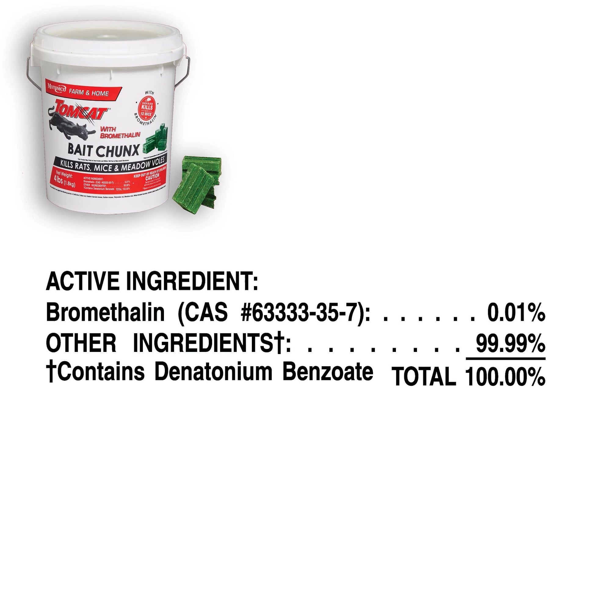 Tomcat with Bromethalin Bait Chunx Pail, Rat and Mice Control for Agricultural Use and Professional Applicators, 4.25 lbs.