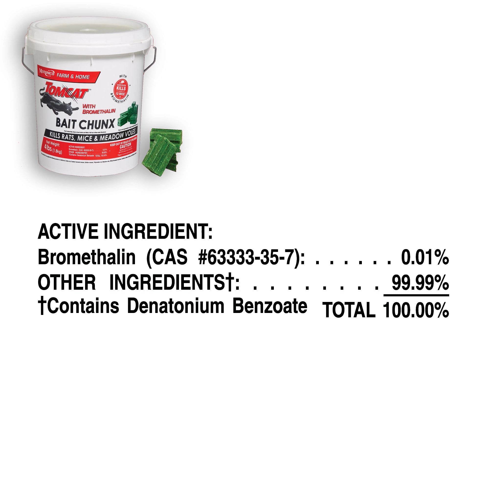 Tomcat with Bromethalin Bait Chunx Pail, Rat and Mice Control for Agricultural Use and Professional Applicators, 4.25 lbs.