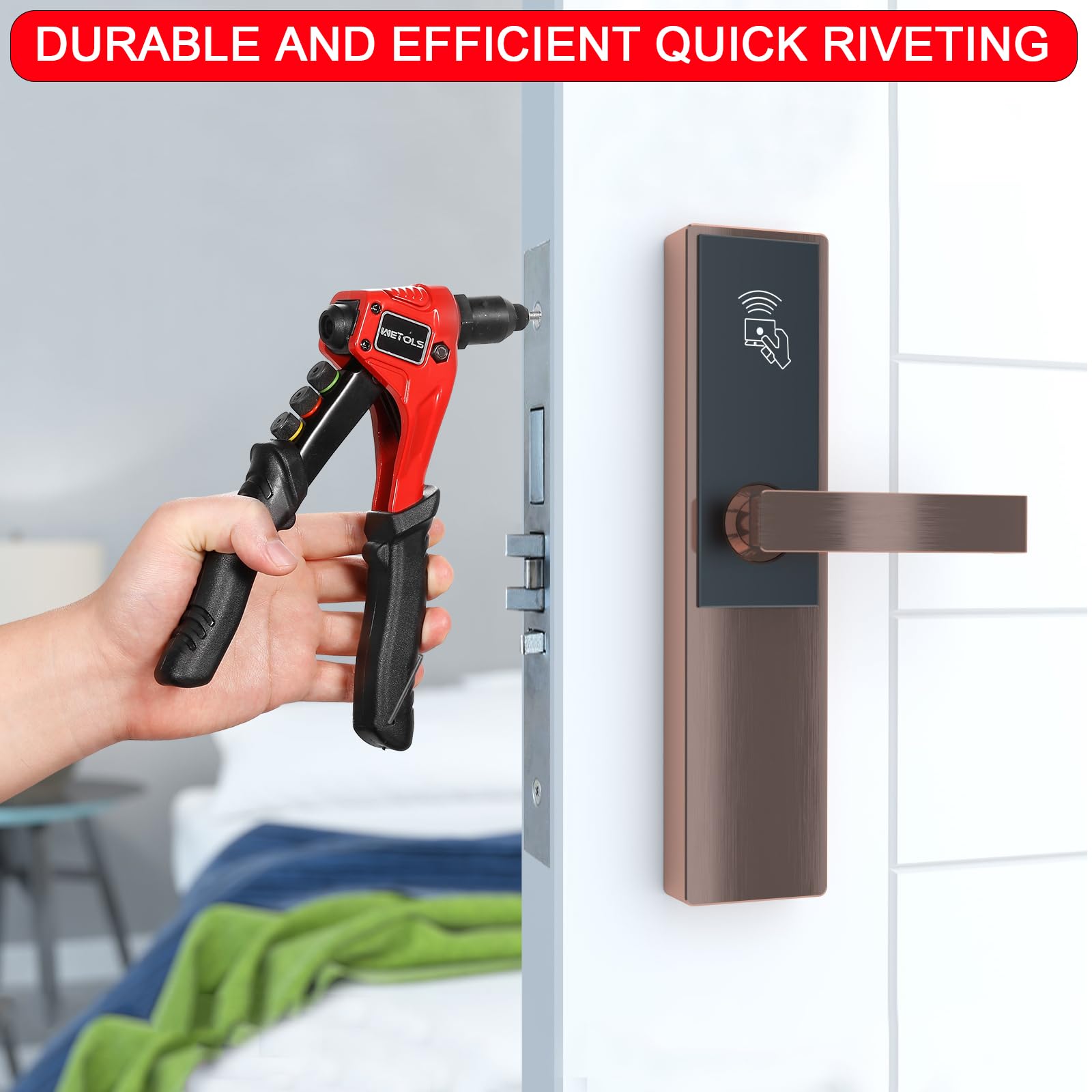 WETOLS Pop Rivet Gun Kit with 200 Blind Rivets, Upgraded Manual Single Hand Riveter with 4 Tool-Free Interchangeable Rivet Heads and 4 Drill Bits, Pop Rivet Tool Kit with Sturdy BMC Carrying Case