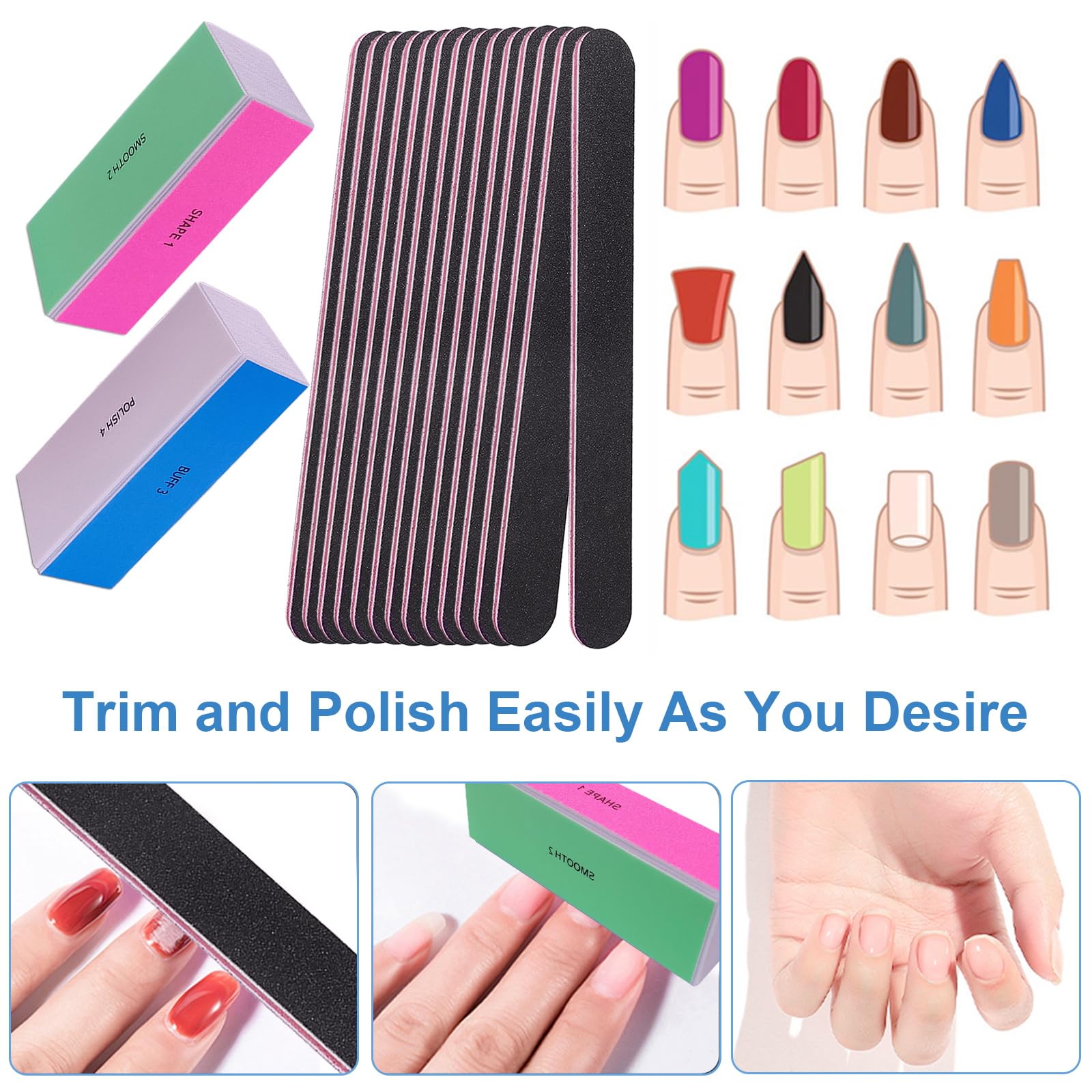 Nail File and Buffer Set, 4 Way Nail Buffers Shine Kit Professional Nail Files for Natural Nails Manicure Filer Filing Polishing Buff Nail Care Smoother Buffing Fingernail 100/120/240/600/3000 Grit
