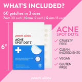 Peach Slices | Acne Spot Dots | Hydrocolloid Acne Patches | For Zits, Blemishes, & Breakouts | Vegan | Cruelty-Free | Pimple Patches | Facial Skin Care Products | 3 Sizes (7mm, 10mm, & 12mm) | 30 Ct