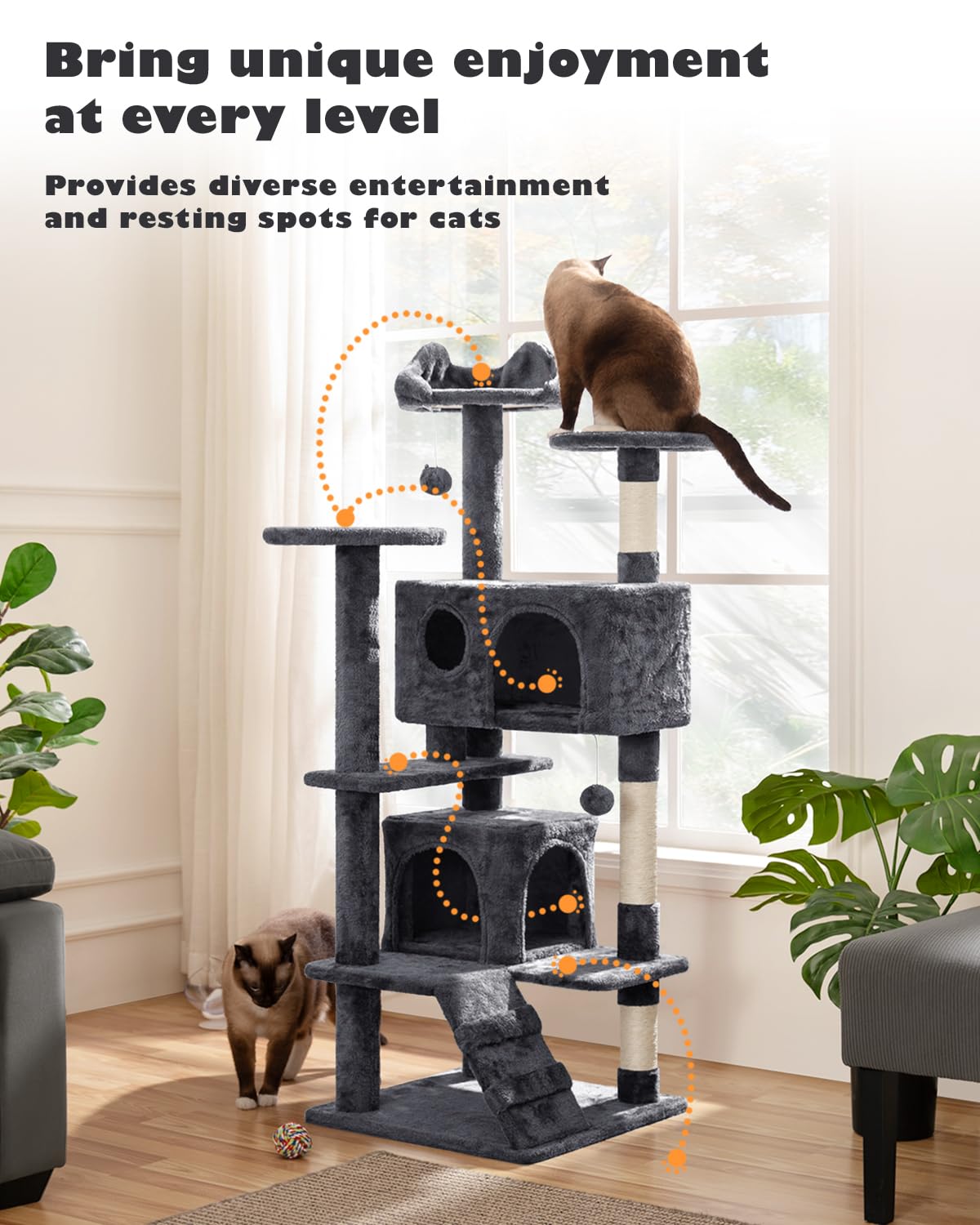 Yaheetech 54in Cat Tree Tower Condo Furniture Scratch Post for Kittens Pet House Play