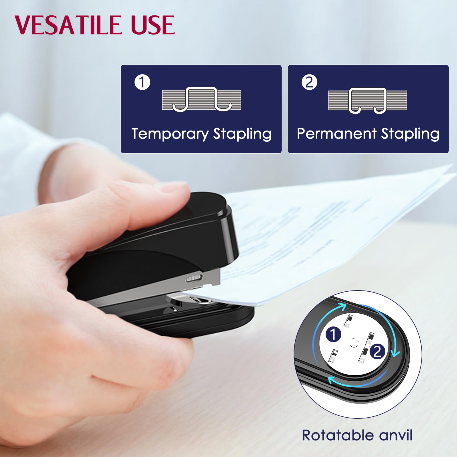 Metal Stapler Heavy Duty 50 Sheet Capacity with 1750 Staples and Staple Remover, Full Strip Staplers for Desk, No Jam, Non-Slip for Office & Classroom, Black