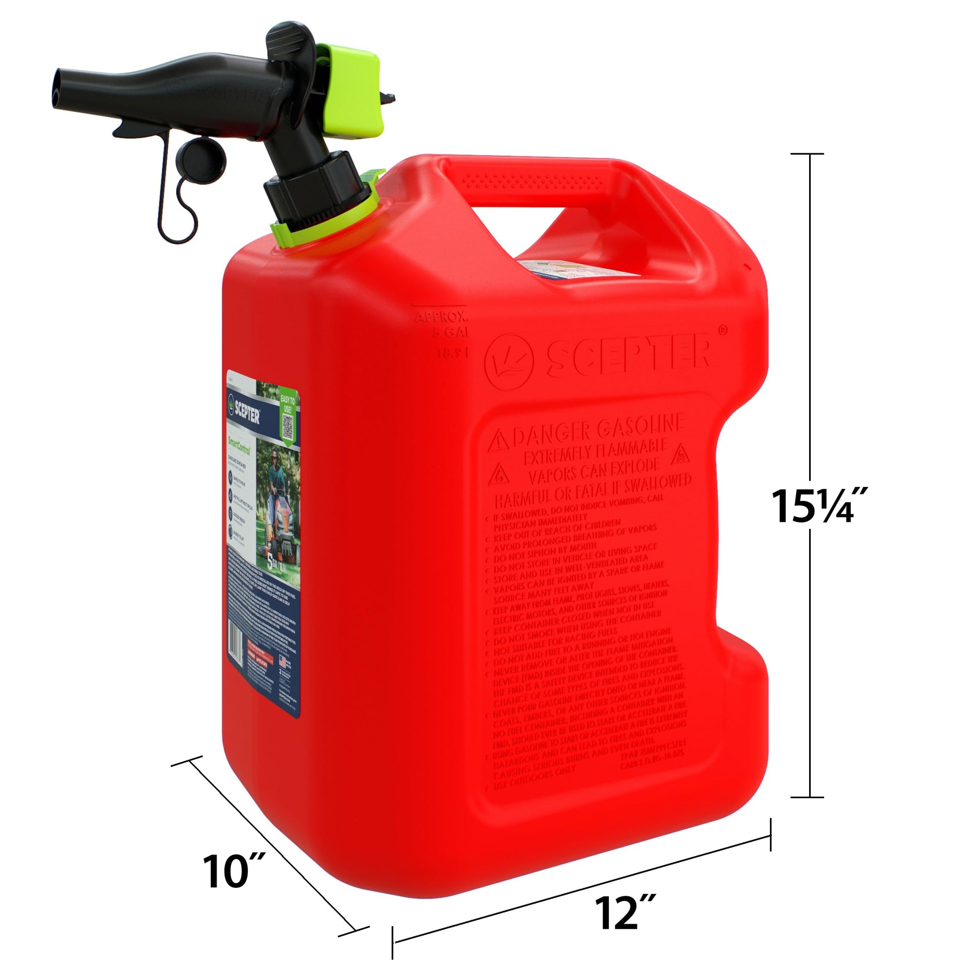 Scepter FSCG552 Fuel Container with Spill Proof SmartControl Spout with Bonus Spout Extender, Rear Handle Red Gas Can, 5 Gallon