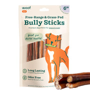 WOOF Bully Sticks Dog Treats - Chew Sticks for Dogs - Long-Lasting Dog Chew Treats - Dog Products Made with Free-Range, Grass-Fed Beef - 6" Sticks - 5pk