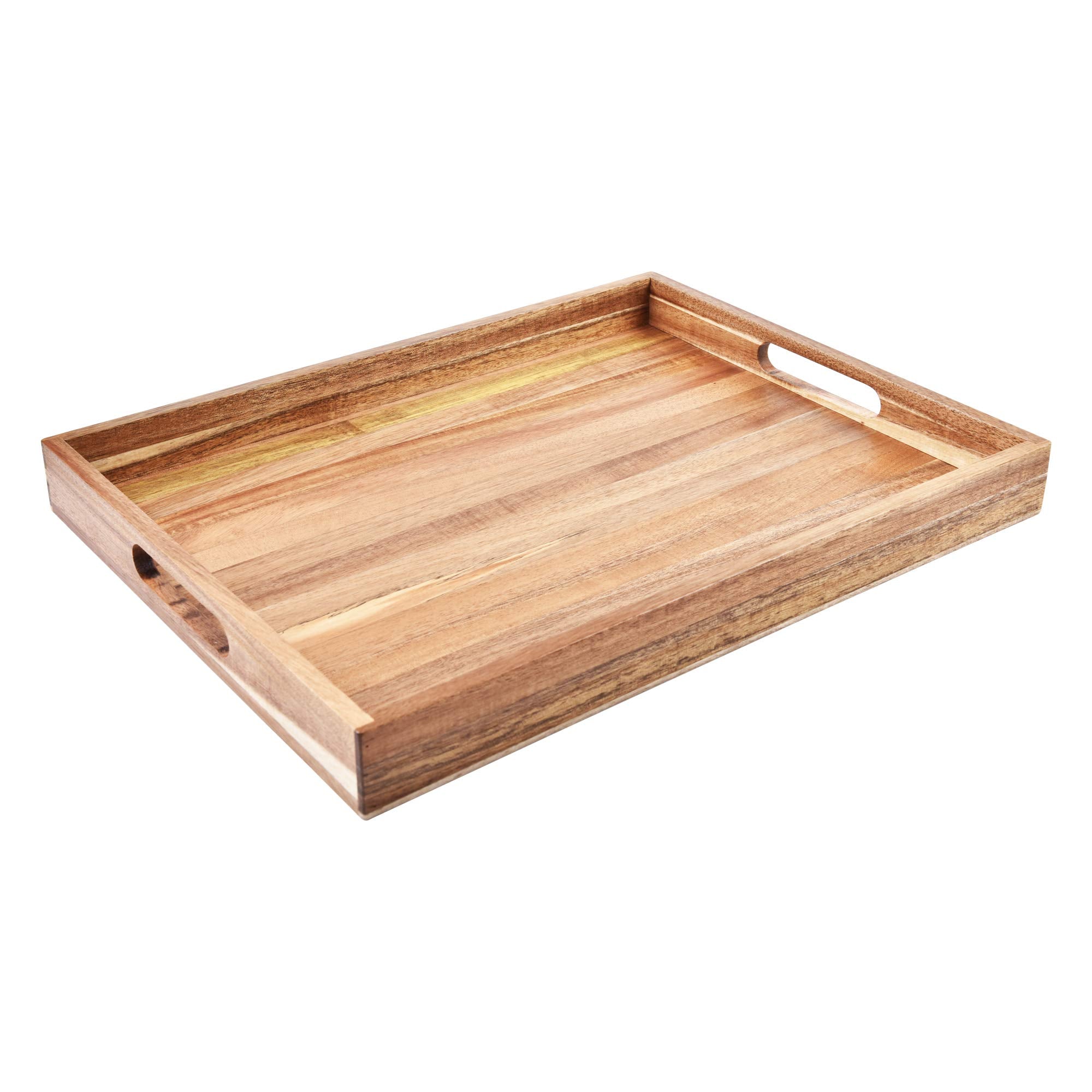 Acacia Wood Serving Tray with Handles (17 Inches) Ã¢ÂÂ Decorative Serving Trays Platter for Breakfast in Bed, Lunch, Dinner, Appetizers, Patio, Ottoman, Coffee Table, BBQ, Party Ã¢ÂÂGreat for Lap &Couch