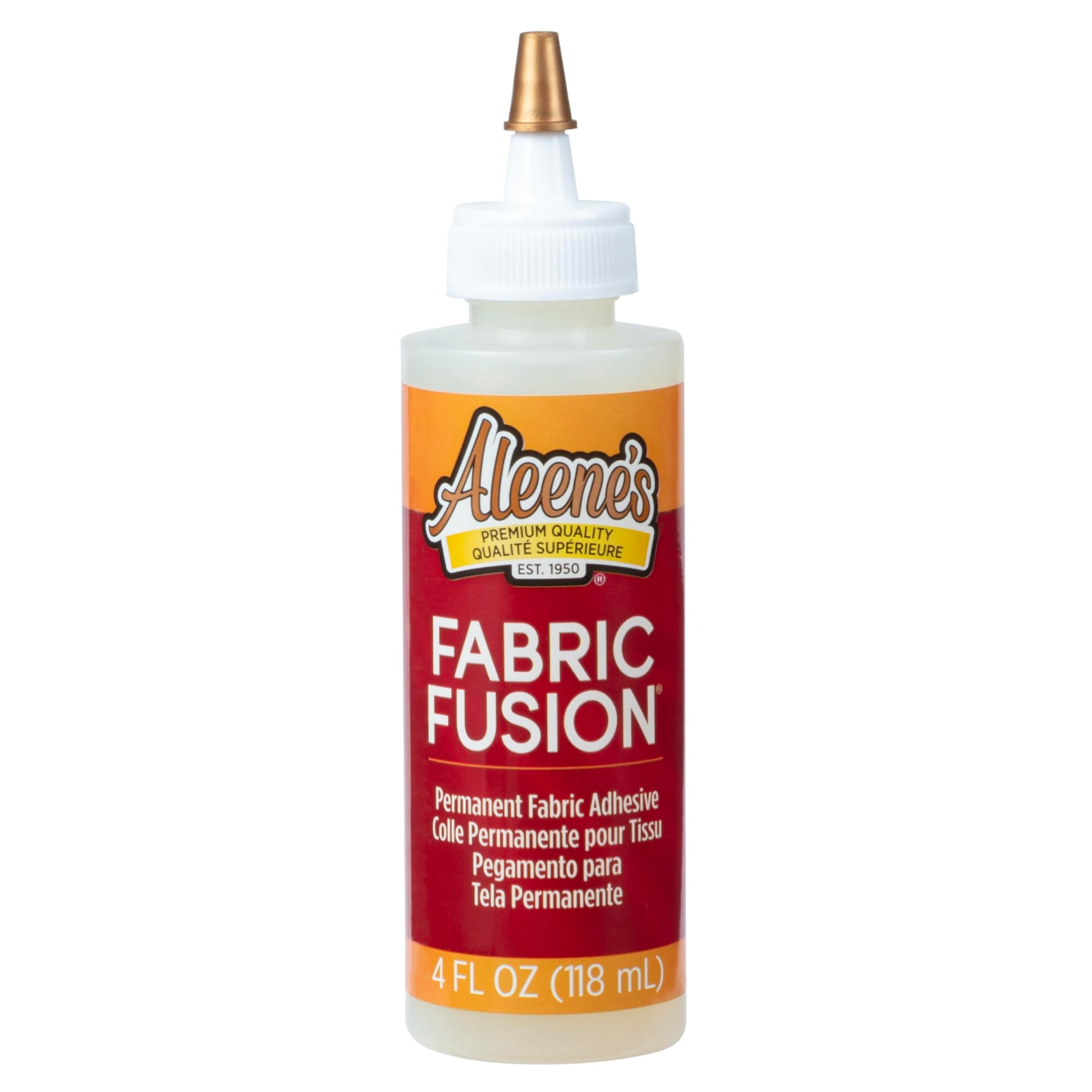 Aleene's Fabric Fusion Glue 4 oz, Permanent and Washable Adhesive, No-Sew Fabric Glue for Clothing, Denim, Polyester, Cotton, Flannel Materials, Dries Flexible