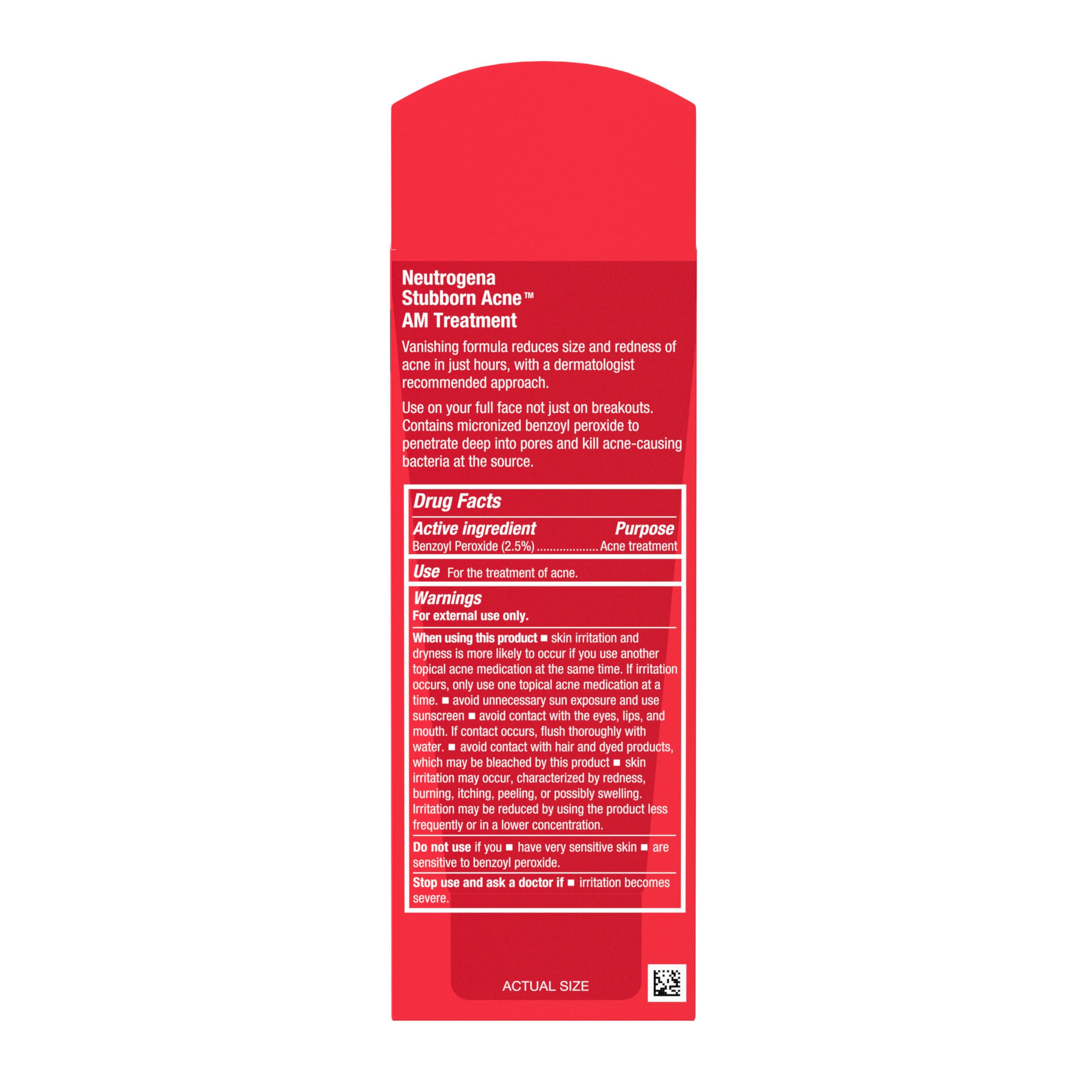 Neutrogena Stubborn Acne AM Face Treatment with 2.5% Micronized Benzoyl Peroxide Acne Medication, Oil-Free Daily Facial Treatment Reduces Size & Redness of Breakouts, Paraben-Free, 2.0 oz