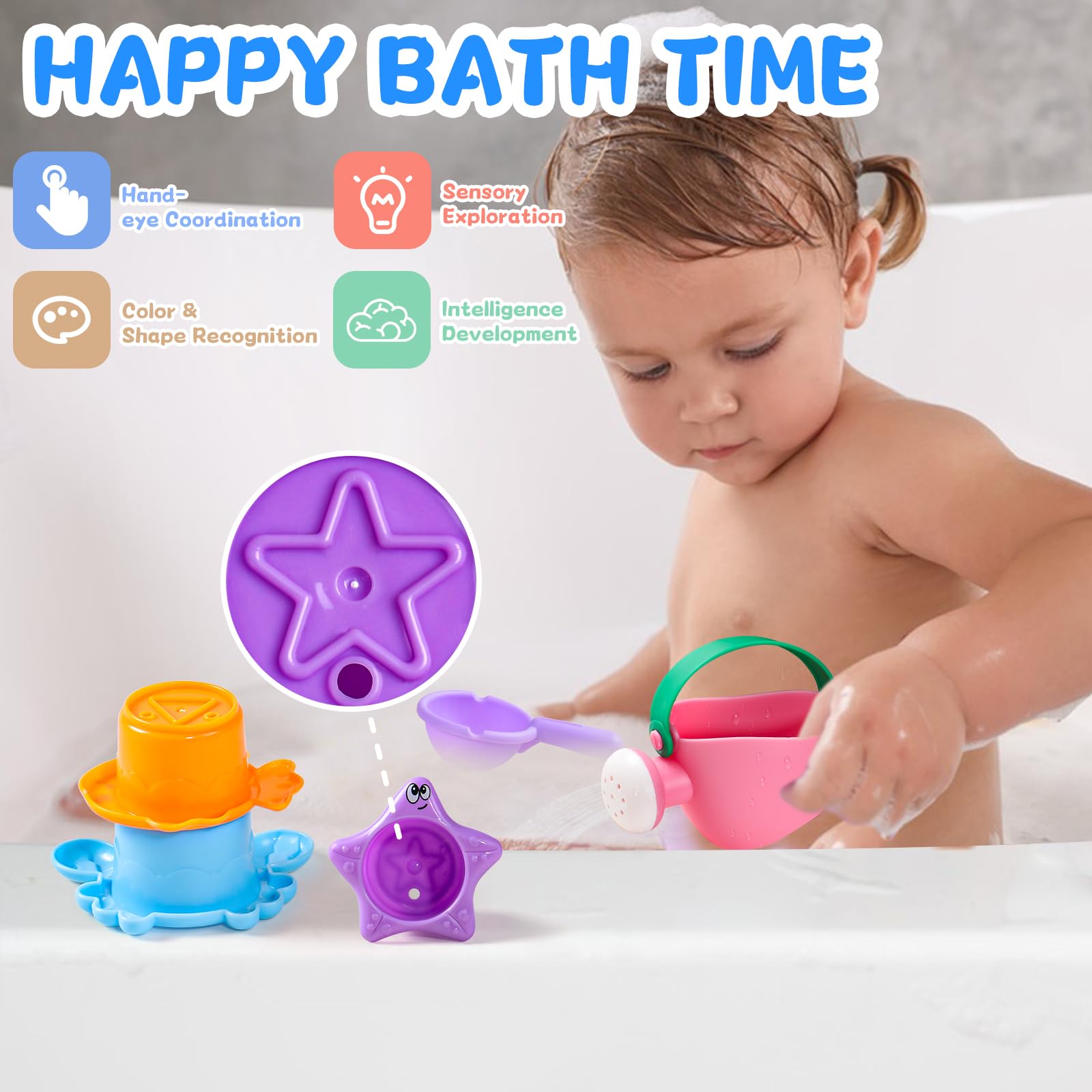 Baby Bath Toys for Kids Ages 1-3 5 PCS Toddler Bath Toys Mold Free for 2-4 Bathtub Sand Beach Pool Water Toddler Toys & Gifts (Color Random)