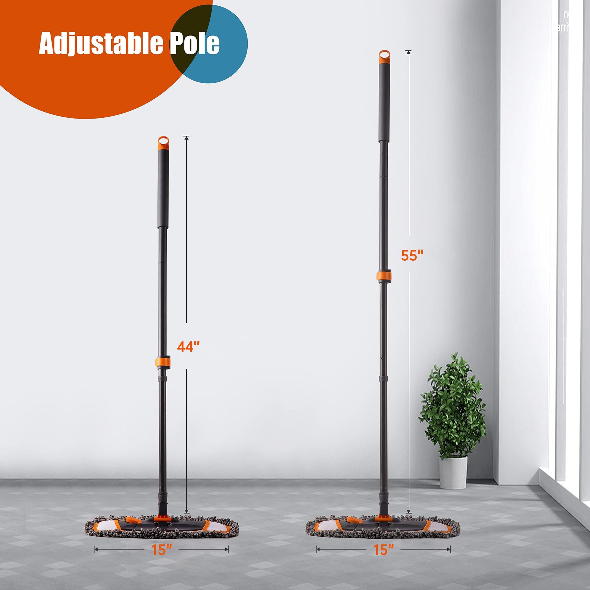 CLEANHOME Mops for Floor Cleaning with 3 Different Washable Pads and Extendable 55” Long Handle, Multifunction Dust Mop for Hardwood,Marble,Tile Floor Mopping,Orange