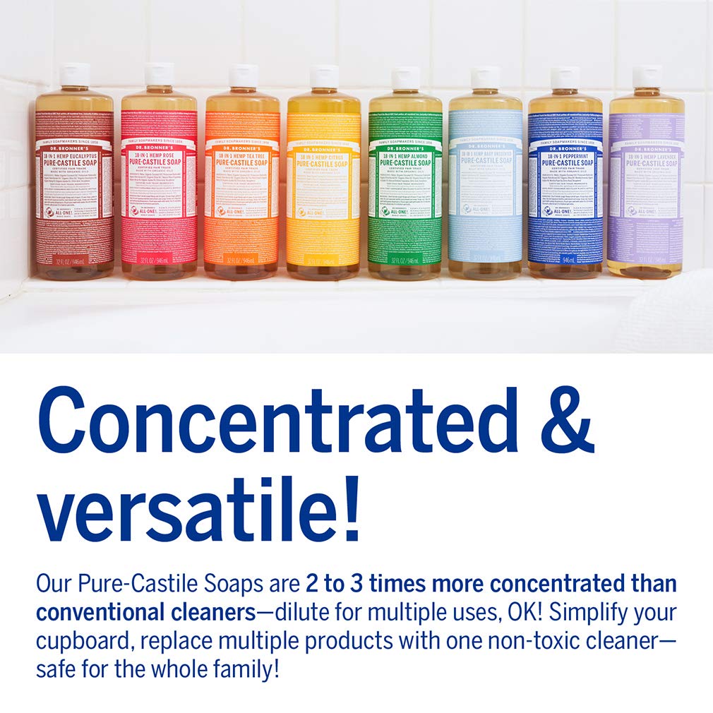 Dr. Bronner's Magic Soap-Reine Castile Flüssigseife (Zitrus, 946 ml, 2er-Pack) – Mit regenerativ-biologisch zertifizierten Ölen, 18-in-1 Anwendungen: Körper, Haare, Wäsche, Haustiere & Geschirr, Konzentriert, Vegan, GMO-frei