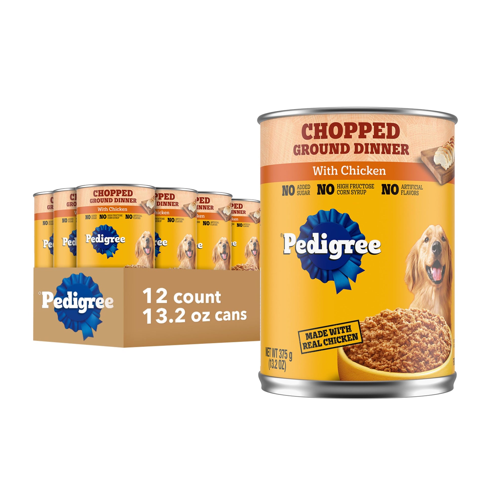 Pedigree Chopped Ground Dinner Adult Canned Soft Wet Dog Food Chicken Flavor, 13.2 oz. Cans (12 Count, Pack of 1)