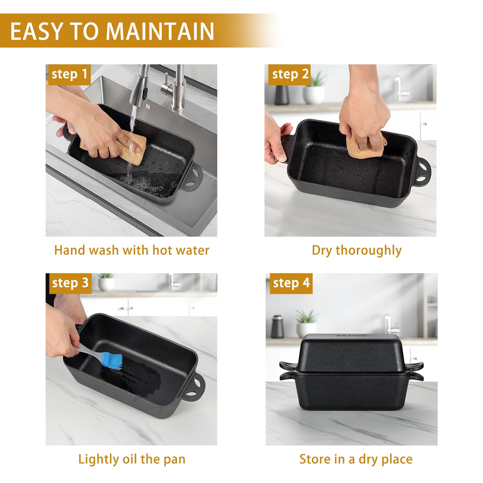 AILITOR Cast Iron Loaf Pan with Lid 9x5 Inch - Bread Baking Pans for Homemade Bread, 2 Piece Set