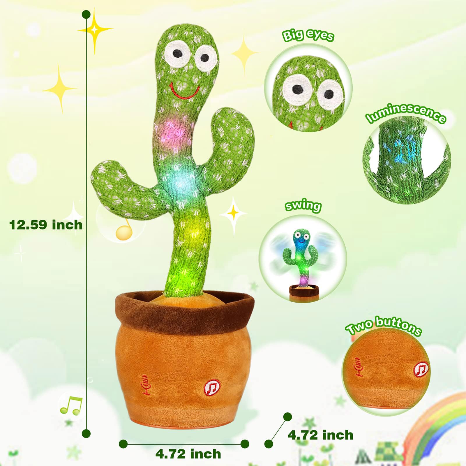 Baby Dancing Cactus for Baby Toys Boys Girls, Dancing Cactus Mimicking Toy Talking Cactus Toy Baby Toys, Singing Sunny Cactus Talking Imitation Toys Glowing Musical Toys Children's Educational Toys