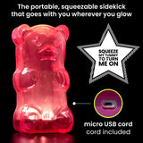 Gummygoods Squeezable Gummy Bear Night Light - Rechargeable, Portable, Squishy Lamp, 60-Min Sleep Timer - Christmas Gift for Kids & Adults, Baby Nursery, and Dorm Rooms - (Pink)