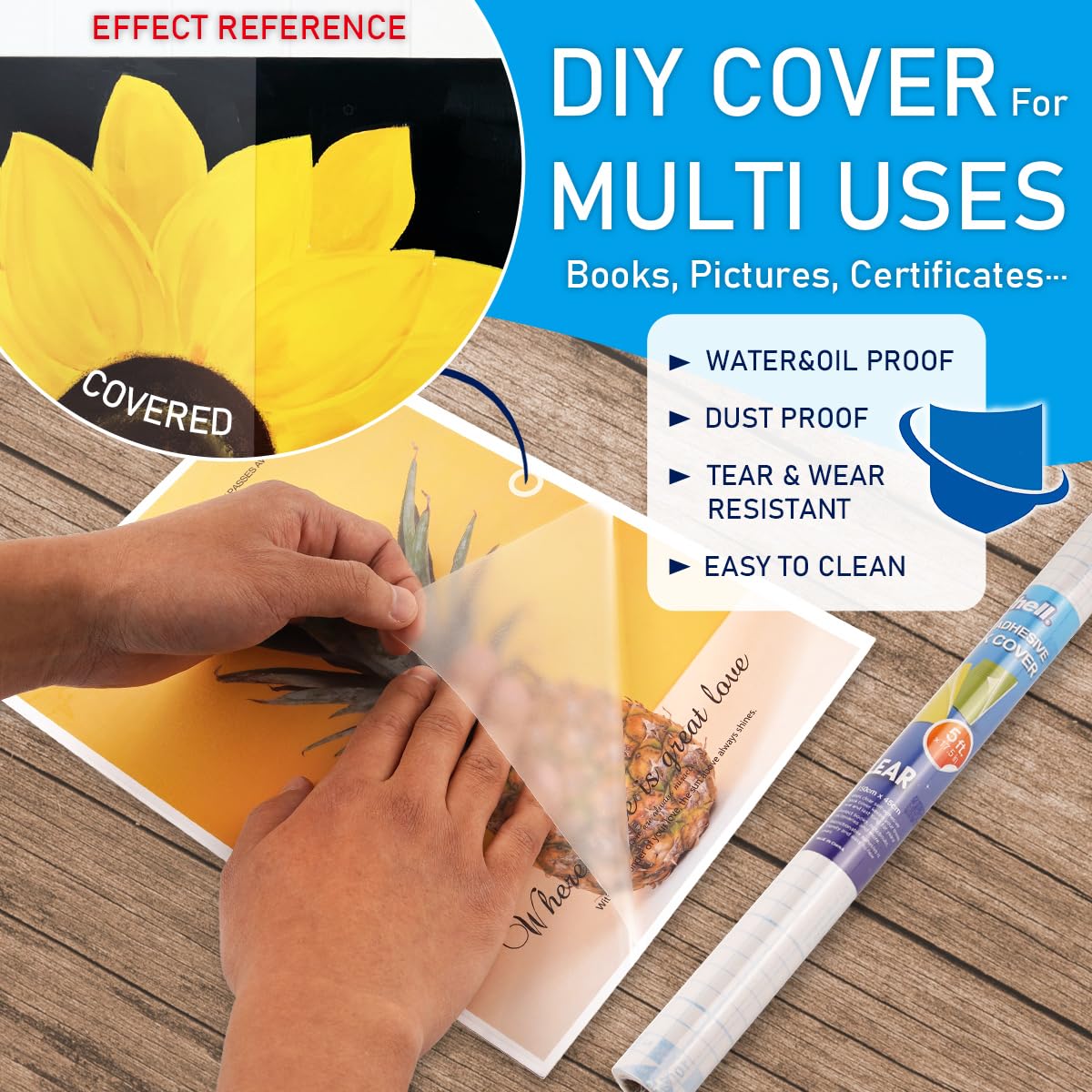 Chell Clear Contact Paper Roll for Books, 17.5 in x 5 ft Clear Self Adhesive Book Cover Paper Protector