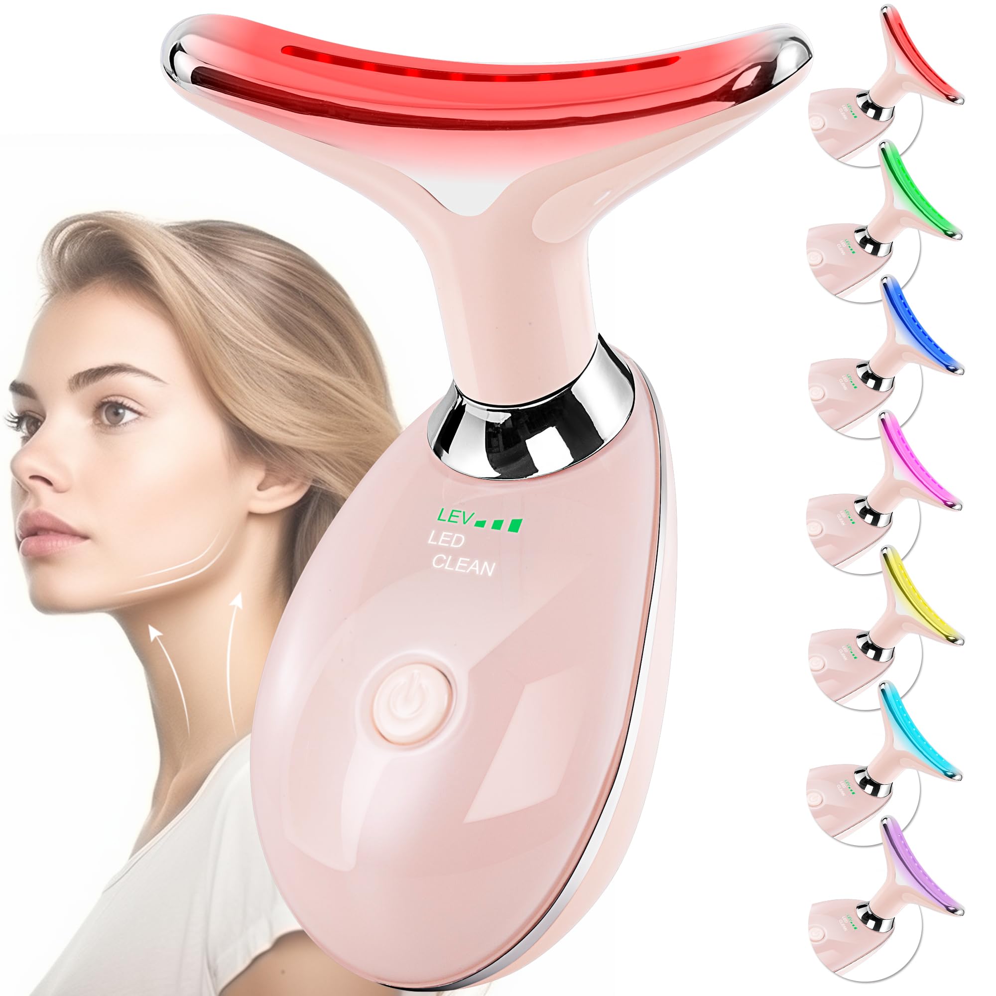 Facial Massager Red-Light-Therapy-for-Face and Neck, Face ?? culpting Wand with 7 Color (White)