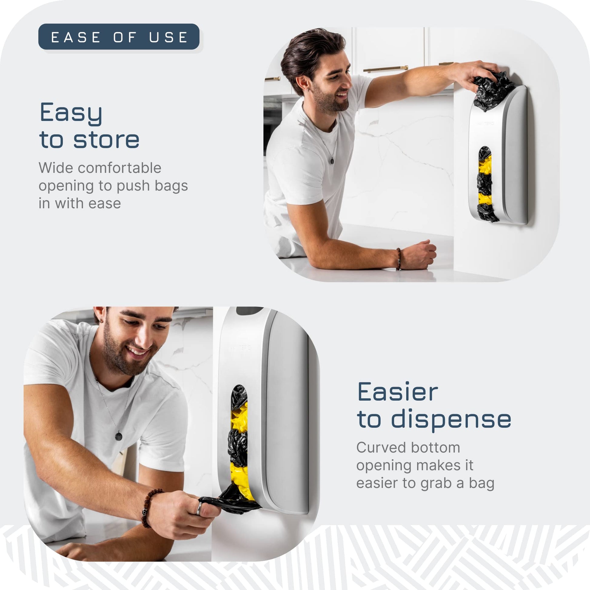 Manterio Wall-Mount Grocery Bag Dispenser | Space-Saving Design | Easy Install | Smudge-Proof, Fingerprint-Resistant | White | Holds Most Bags for Maximum Storage