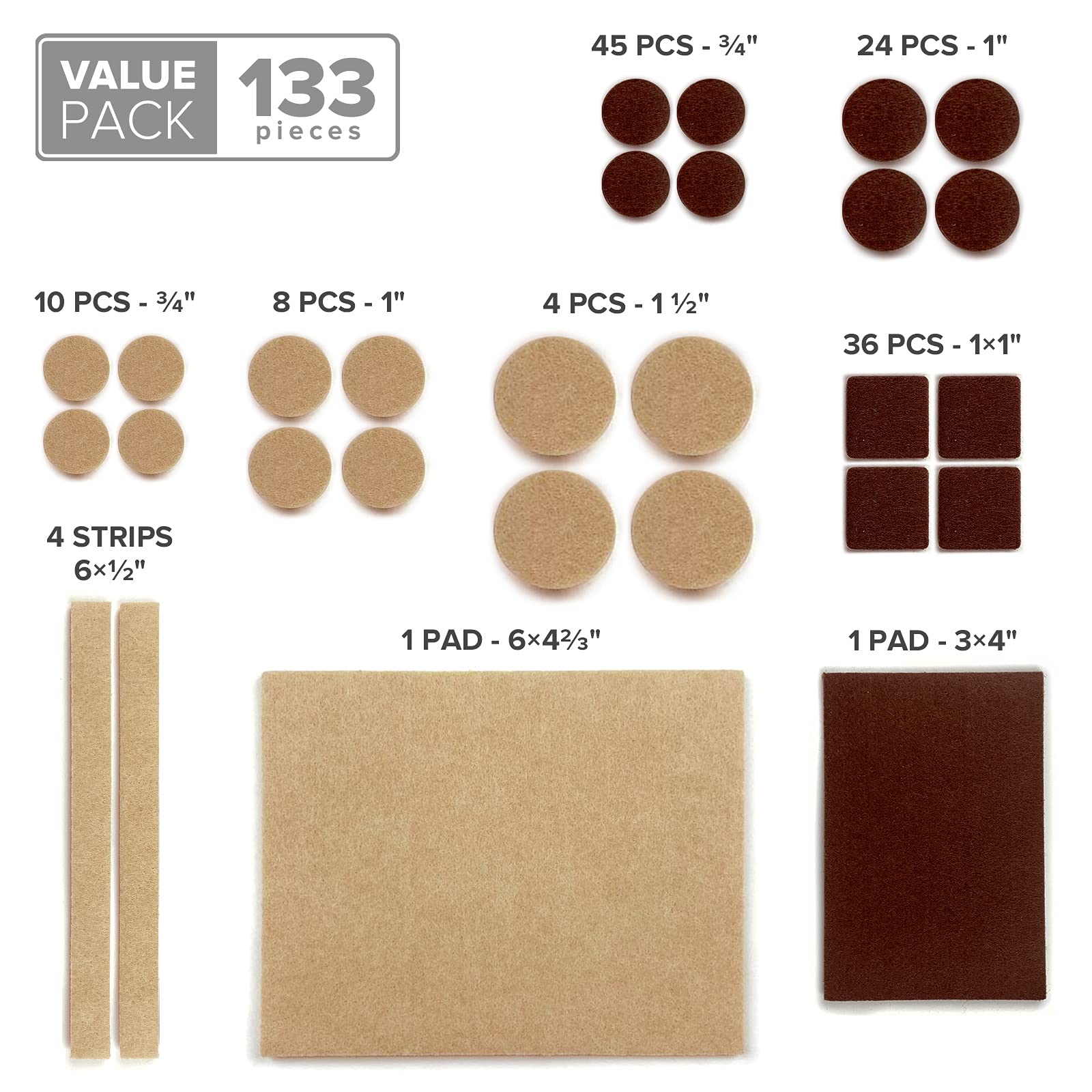 Felt Furniture Pads X-PROTECTOR 133 PCS Premium Furniture Pads - Felt Pads Furniture Feet Best Wood Floor Protectors - Protect Your Hardwood & Laminate Flooring! Brown and Beige