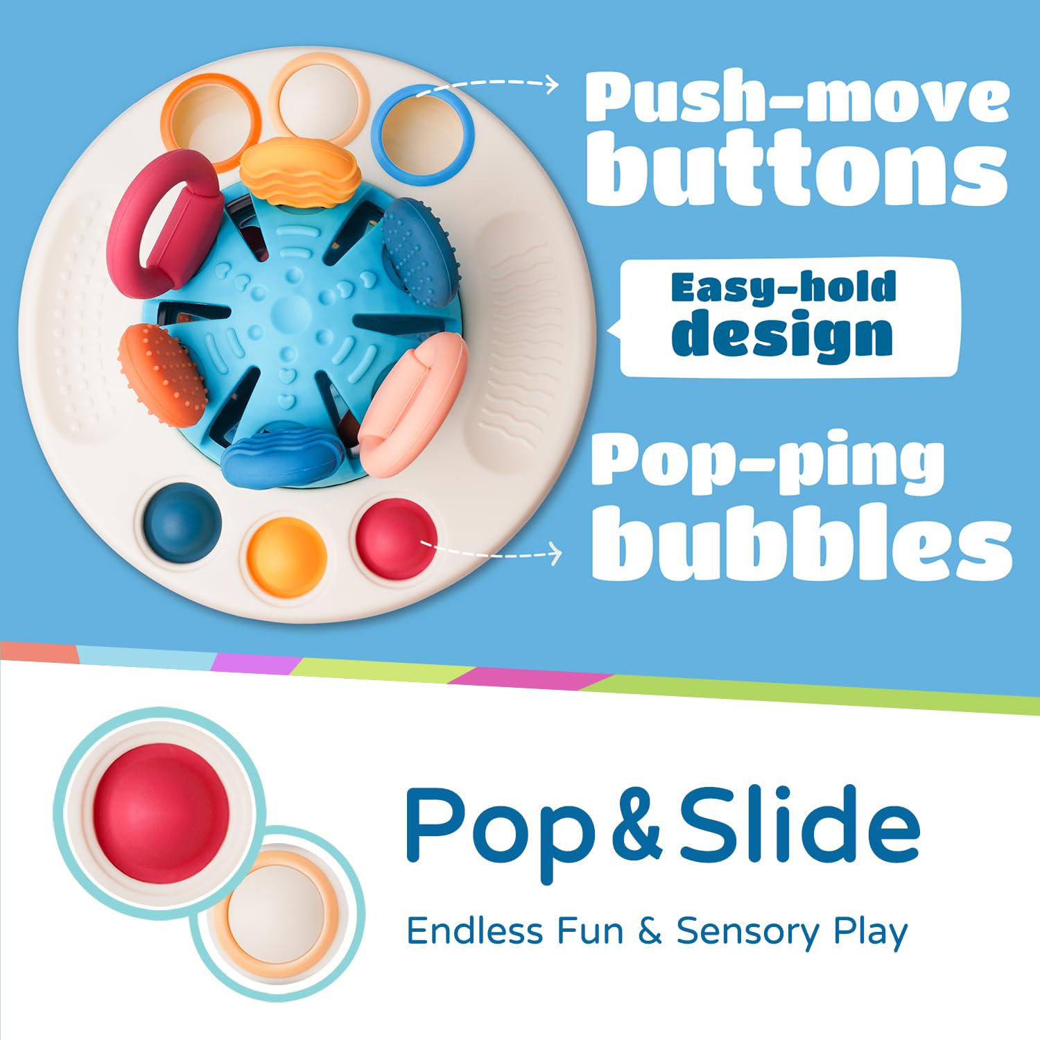 LiKee Montessori Toys for Baby 1+ Years Old, Sensory Development Toys for Toddlers 1-3, Silicone Pull String Travel Toy for 18+ Months, Gift for Baby Shower Infants Car Seat High Chair