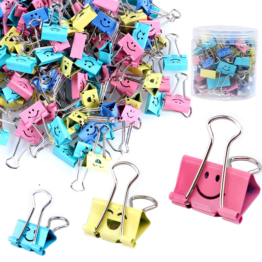 80er-Pack Binder Clips, Limque Büroklammern, Papierklemmen mit farbigem, niedlichem, hohlem Smiley-Gesicht, 80 Stück Büroklammern in verschiedenen Größen, für Büro, Lehrergeschenke und Küche
