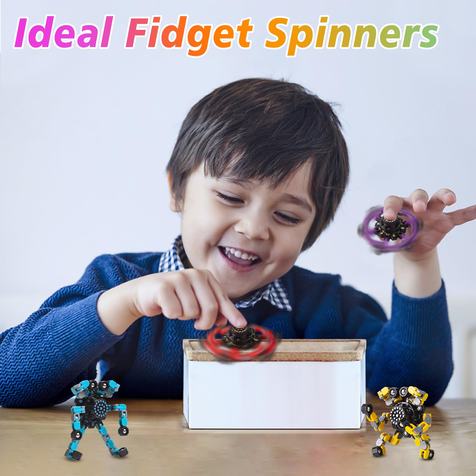 Gokeey Transformable Fidget Spinners 4 Pcs for Kids and Adults Stress Relief Sensory Toys for Boys and Girls Fingertip Gyros for Party Favors Stocking Stuffers Bulk for Kids