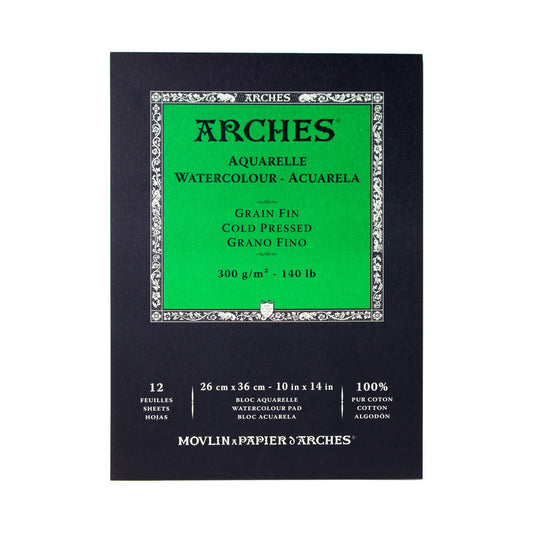 Arches Aquarelle Watercolor Pad, Cold Pressed, 140lb/300gsm, 12 Sheet, 10x14 inch, Arches Watercolor Paper 100% Cotton