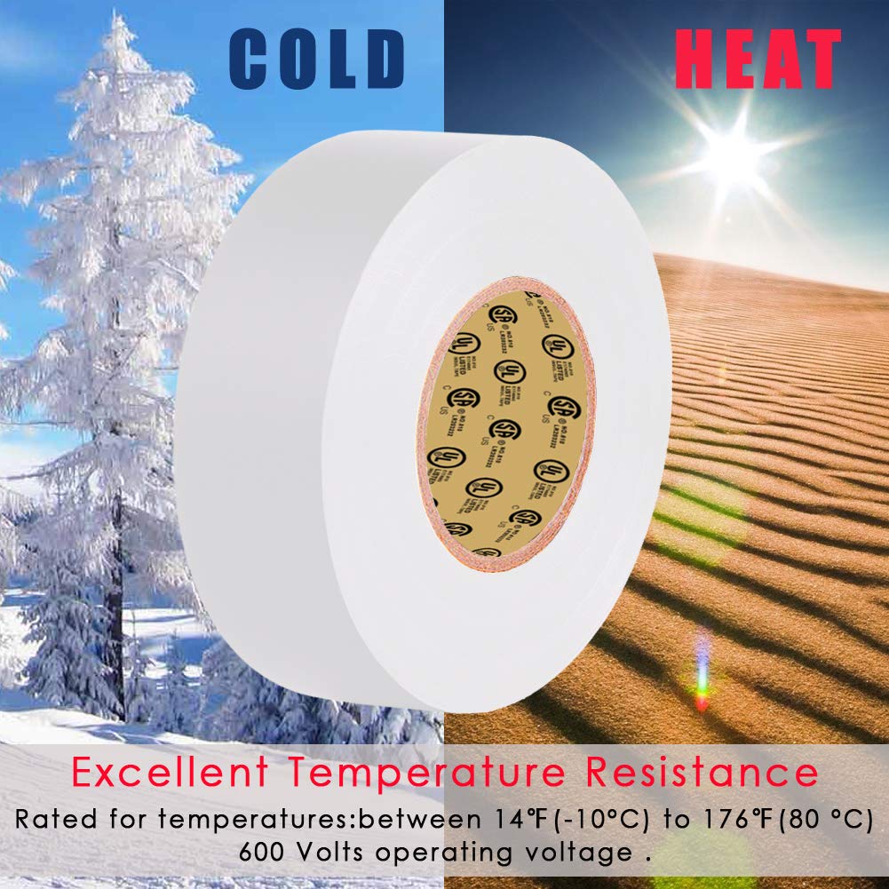 LYLTECH White Electrical Tape, 66 feet x 3/4 inch x 7 mils-600V,Pass UL/CSA Certification. Waterproof,Flame Retardant,Strong Adhesive, 14℉ to 176℉(White)