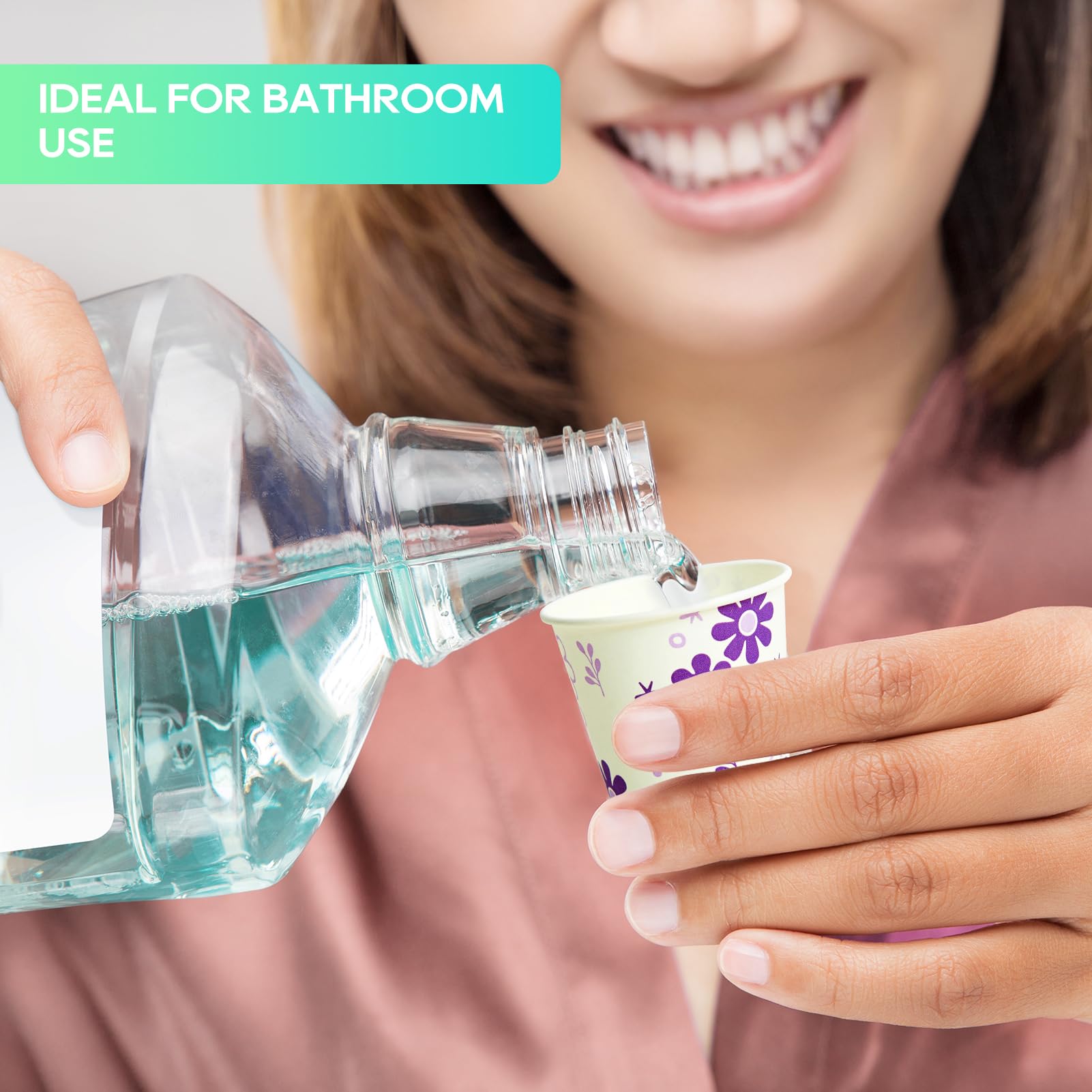 [300 Pack] 3oz Disposable Bathroom Cups, Paper Mouthwash Cups, Cold Disposable Drinking Cup for Party, Picnic, BBQ, Travel, and Event, Purple Floral