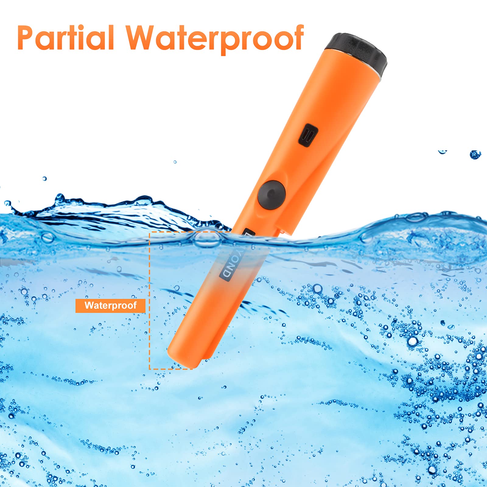 Dmyond Metal Detector Pinpointer, Professional Waterproof Handheld Pin Pointer Wand, Search Treasure Pinpointing Finder Probe with 9V Battery for Adults, Kids - Orange