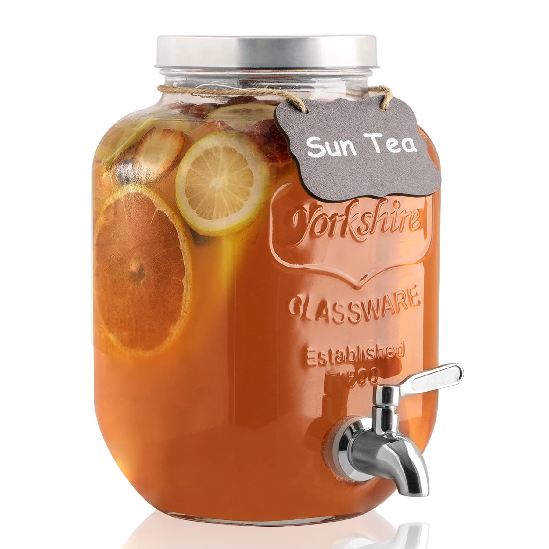 1 Gallon Drink Dispenser with Spigot 18/8 Stainless Steel - Airtight & Leakproof Glass Sun Tea Jar with Anti-Rust Lids, Beverage Dispenser for Parties - Laundry Detergent Holder