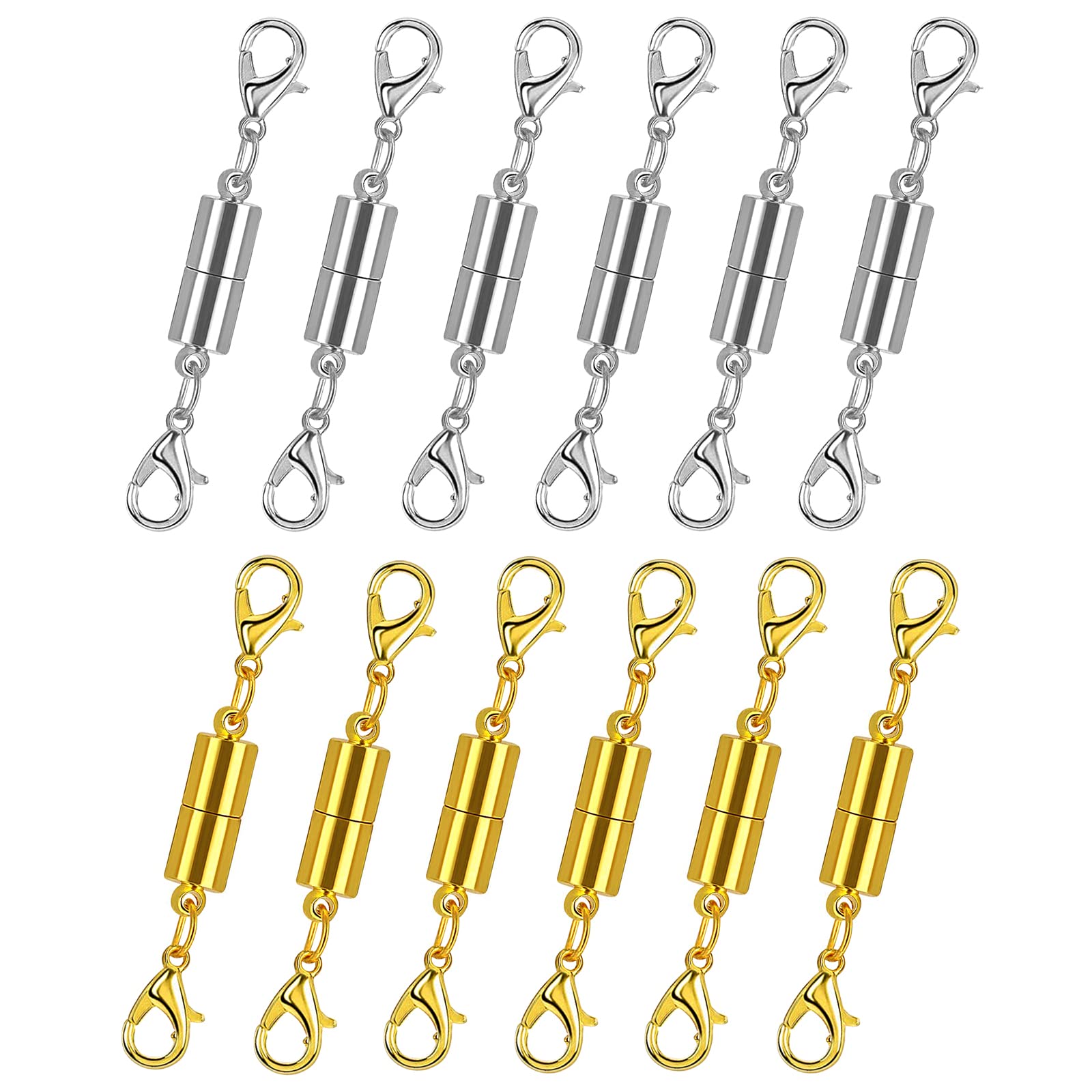 12 Pack Magnetic Necklace Clasps and Closures. Necklace Jewelry Extender with Strong Magnet. Magnetic Necklace Clasp for Jewelry Necklace Bracelet Making. Gold and Silver Plating (Regular)