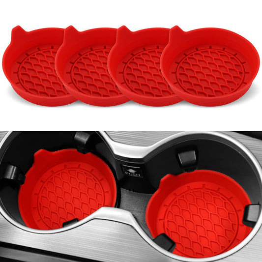 SINGARO Car Cup Holder Coaster, Silicone Cup Holder Insert, Universal Non-Slip Cup Holders, Car Accessories Interior for Women and Man 4 Pack Red