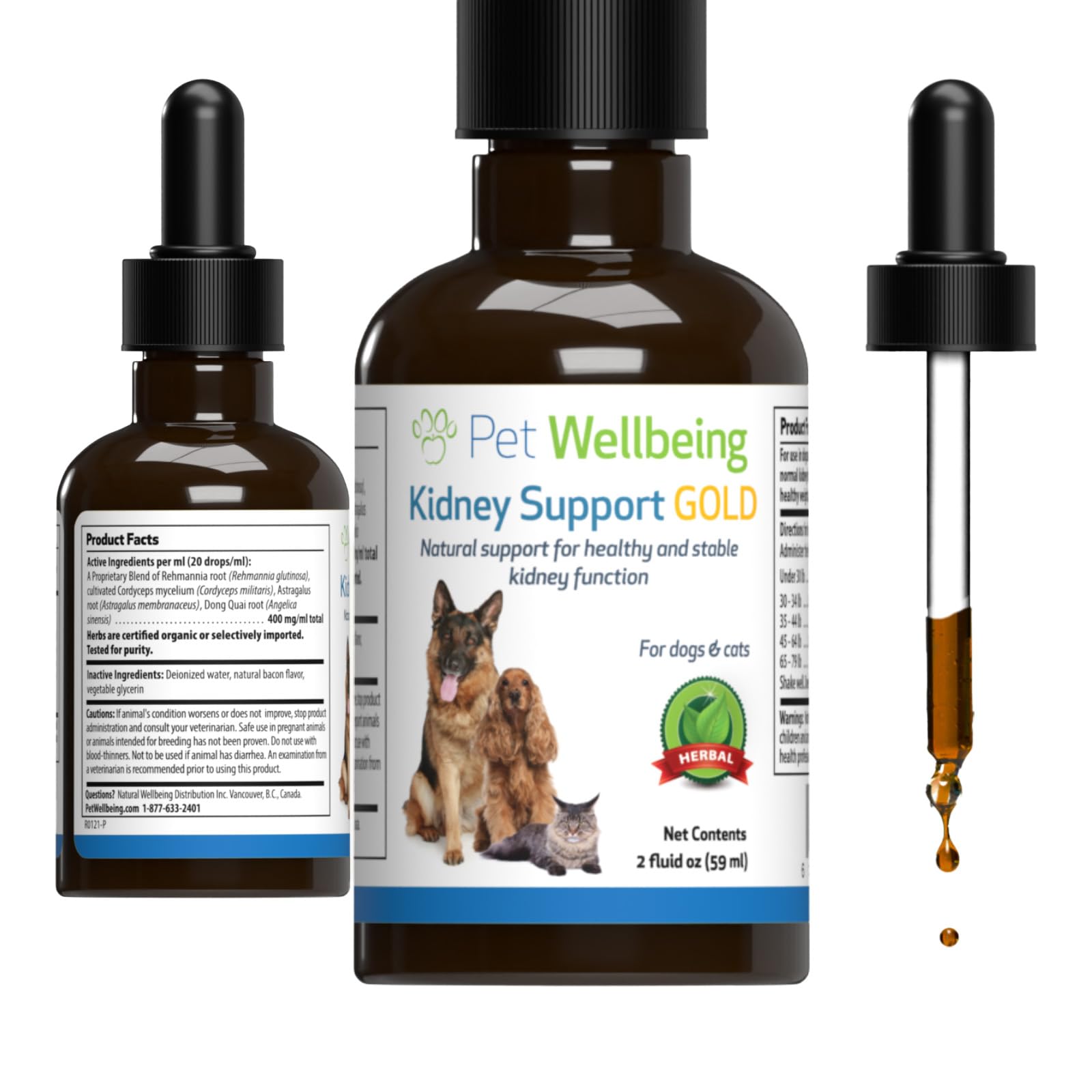 Pet Wellbeing Kidney Support Gold for Dogs - Veterinarian-Formulated - Supports Healthy Kidney Function in Dogs - Herbal Supplement 2 oz (59 ml)