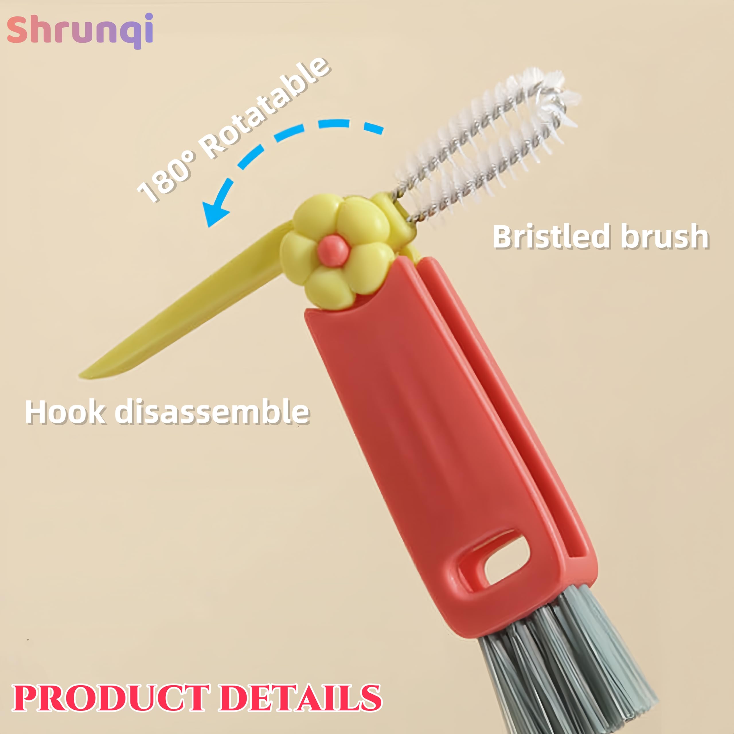 3 in 1 Cup Lid Cleaning Brush, 3 in 1 Multifunctional Cleaning Brush Portable Cup Lid Cleaner for Bottle Gap Tight Spaces Cup, Portable Cup Lid Cleaner with Brush, 3 Pcs