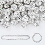 100pcs 10mm Rhinestone Clay Beads for Crafting - Ice Collection Baseball Bling Style, Round Shamballa Disco Ball Design, Fancy Sparkle for DIY Necklace Jewelry Making Christmas Decorations (White)