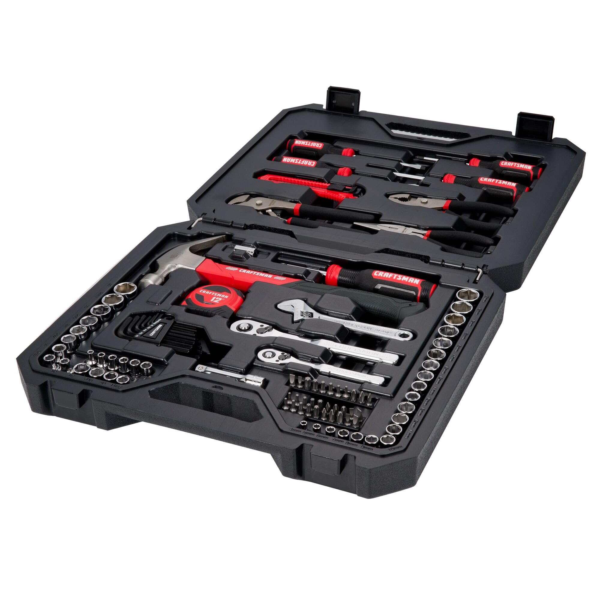 CRAFTSMAN 102-Piece Tool Kit for Home and Car, Durable Hand Tools Set with SAE and Metric Socket Set, Screwdrivers, Wrench, Hammer, Pliers, Knife, Hex Keys, Specialty Bits, Tape Measure (CMMT99449)
